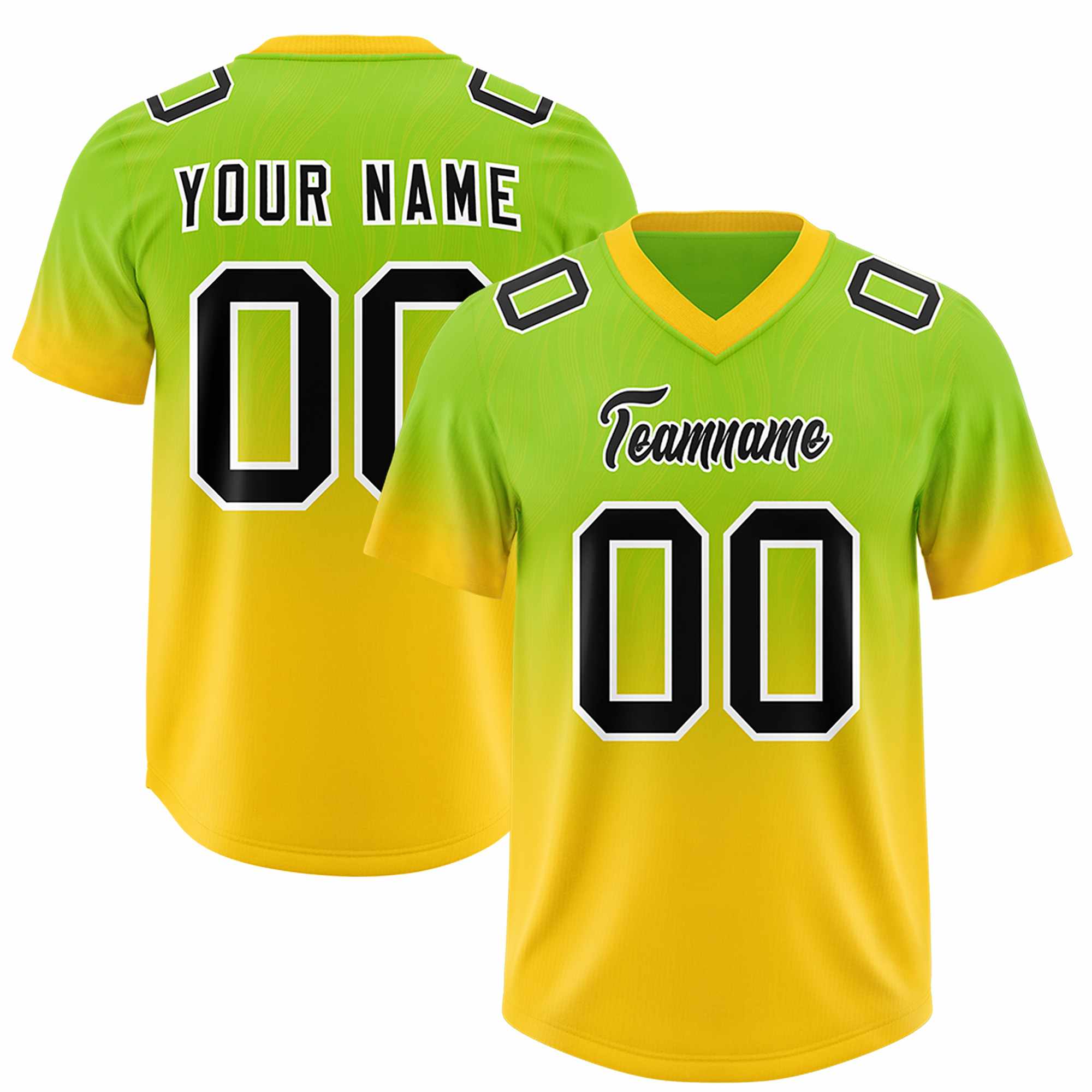 Custom Neon Green Gold Gradient Fashion Outdoor Authentic American Football Jersey