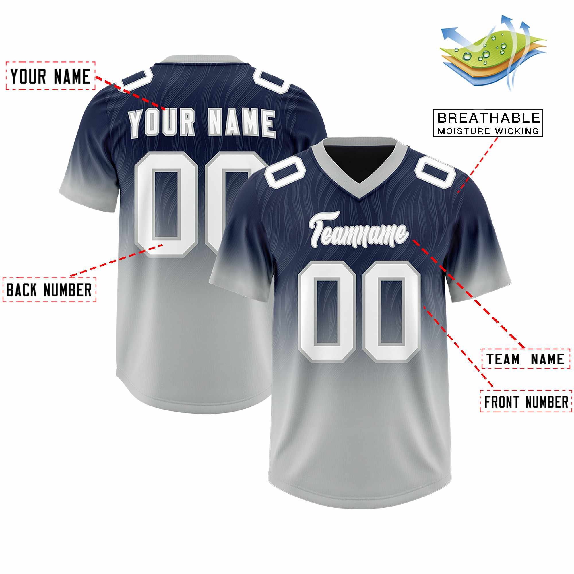 Custom Navy Gray Gradient Fashion Outdoor Authentic American Football Jersey