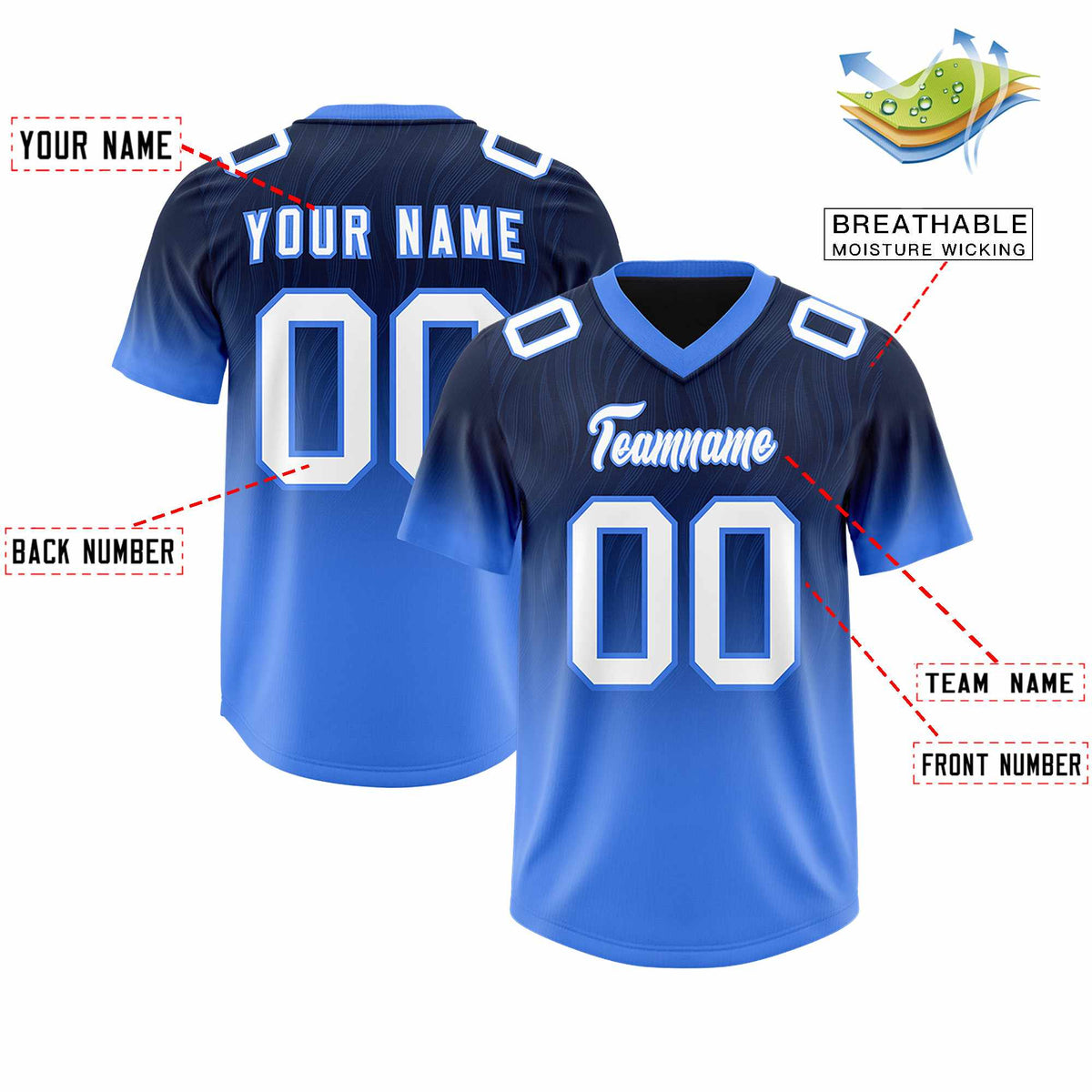 Custom Navy Powder Blue Gradient Fashion Outdoor Authentic American Football Jersey