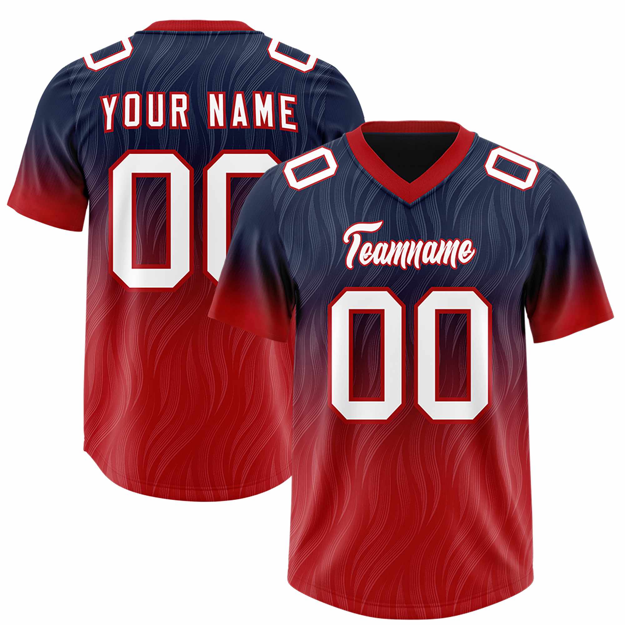 Custom Navy Red Gradient Fashion Outdoor Authentic American Football Jersey