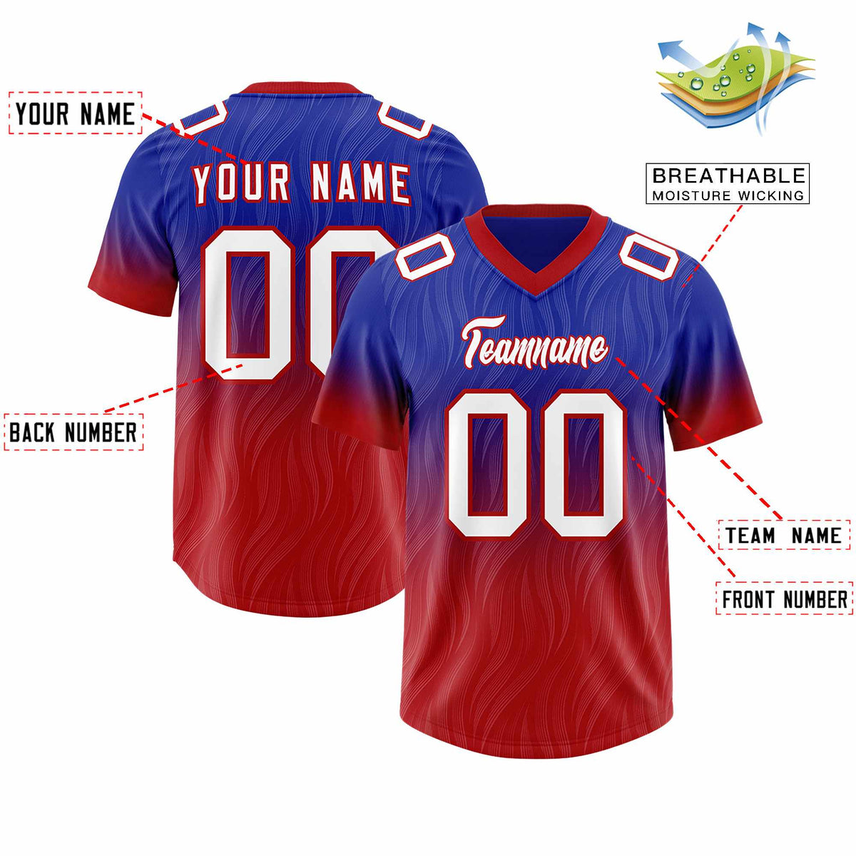 Custom Royal Red Gradient Fashion Outdoor Authentic American Football Jersey