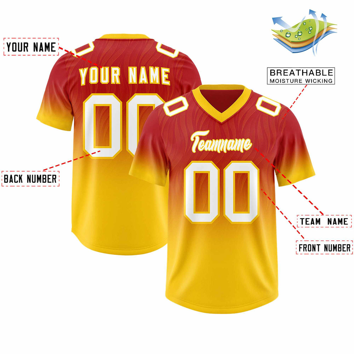 Custom Red Gold Gradient Fashion Outdoor Authentic American Football Jersey