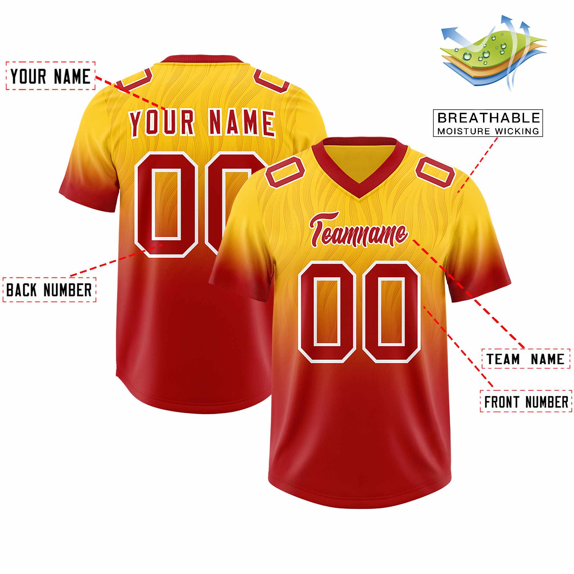 Custom Gold Red Gradient Fashion Outdoor Authentic American Football Jersey