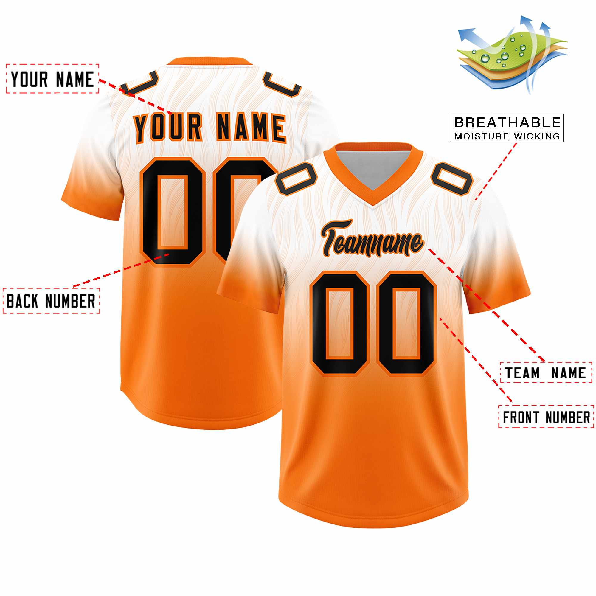 Custom White Orange Gradient Fashion Outdoor Authentic American Football Jersey
