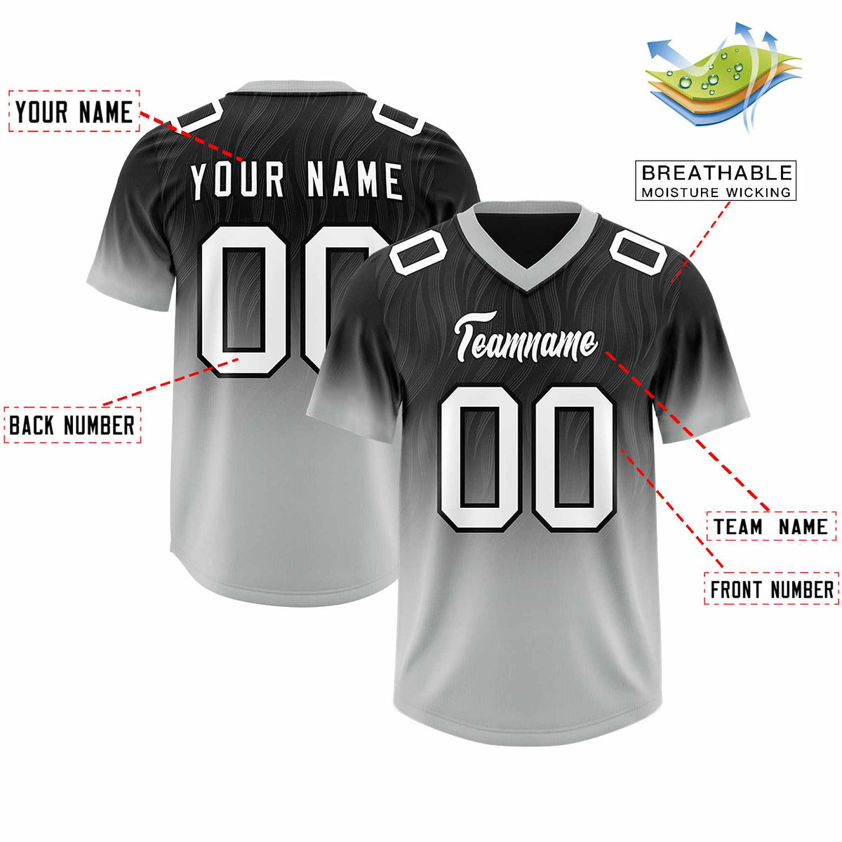 Custom Black Gray Gradient Fashion Outdoor Authentic American Football Jersey