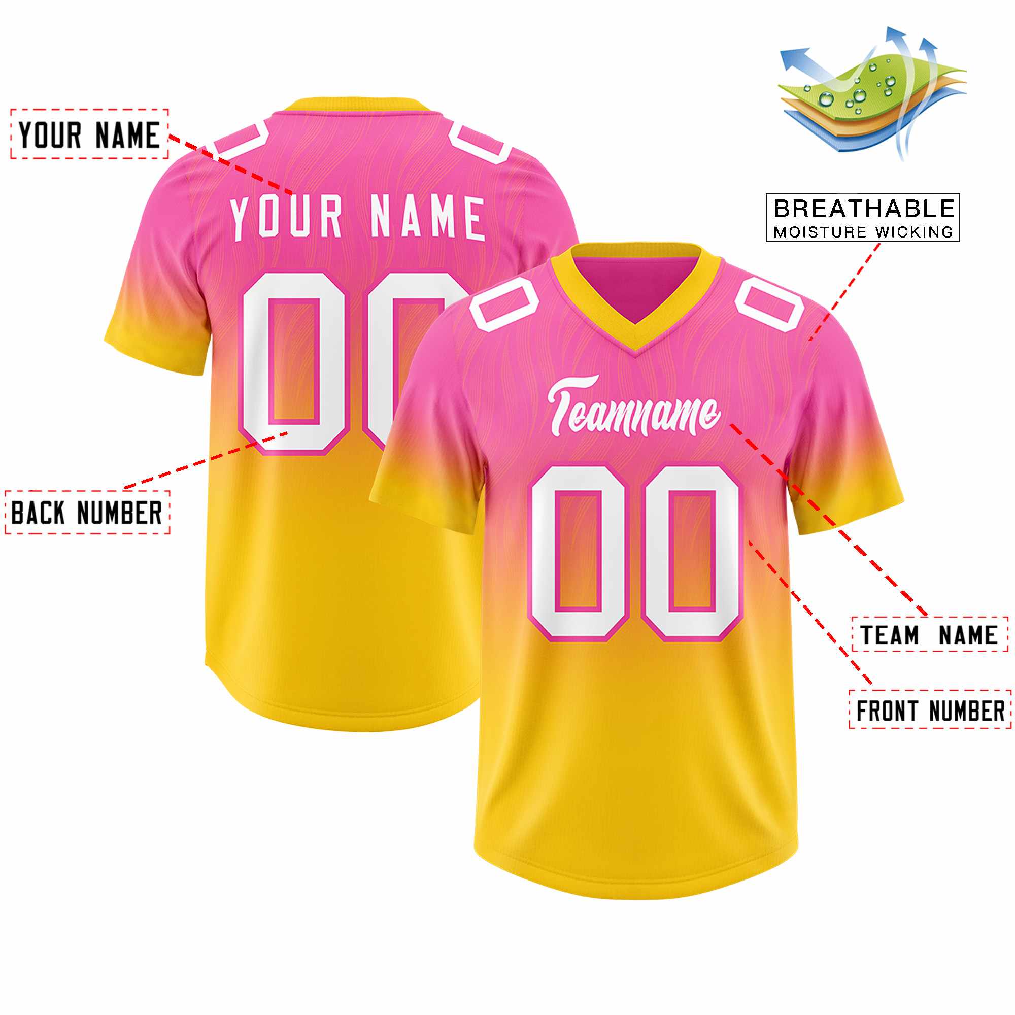Custom Pink Gold Gradient Fashion Outdoor Authentic American Football Jersey