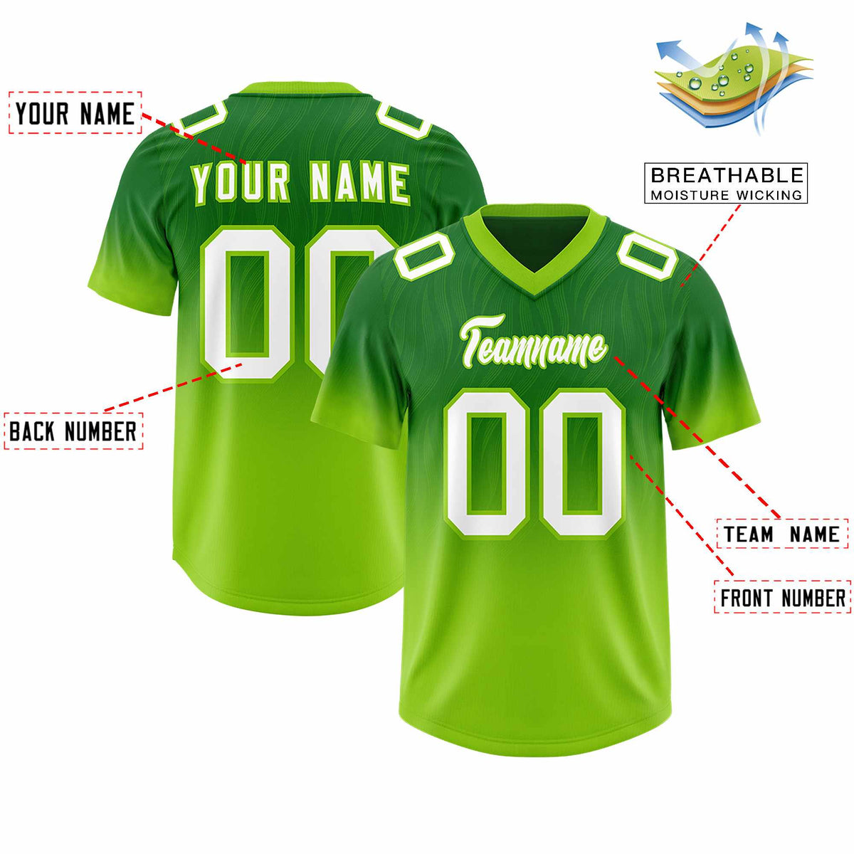 Custom Kelly Green Neon Green Gradient Fashion Outdoor Authentic American Football Jersey