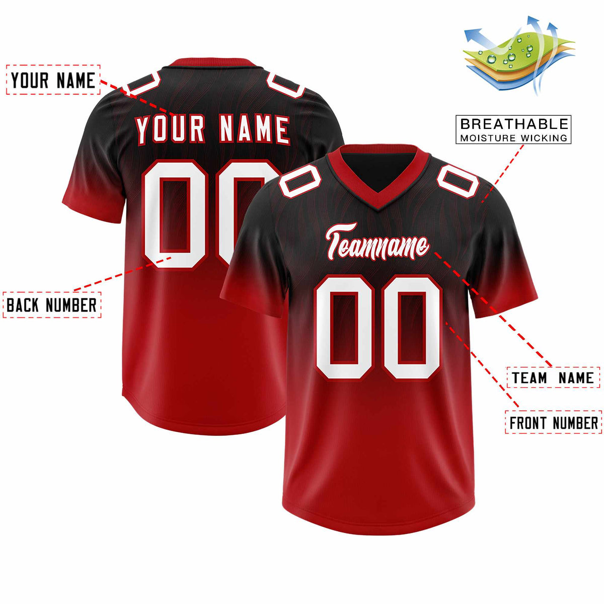 Custom Black Red Gradient Fashion Outdoor Authentic American Football Jersey