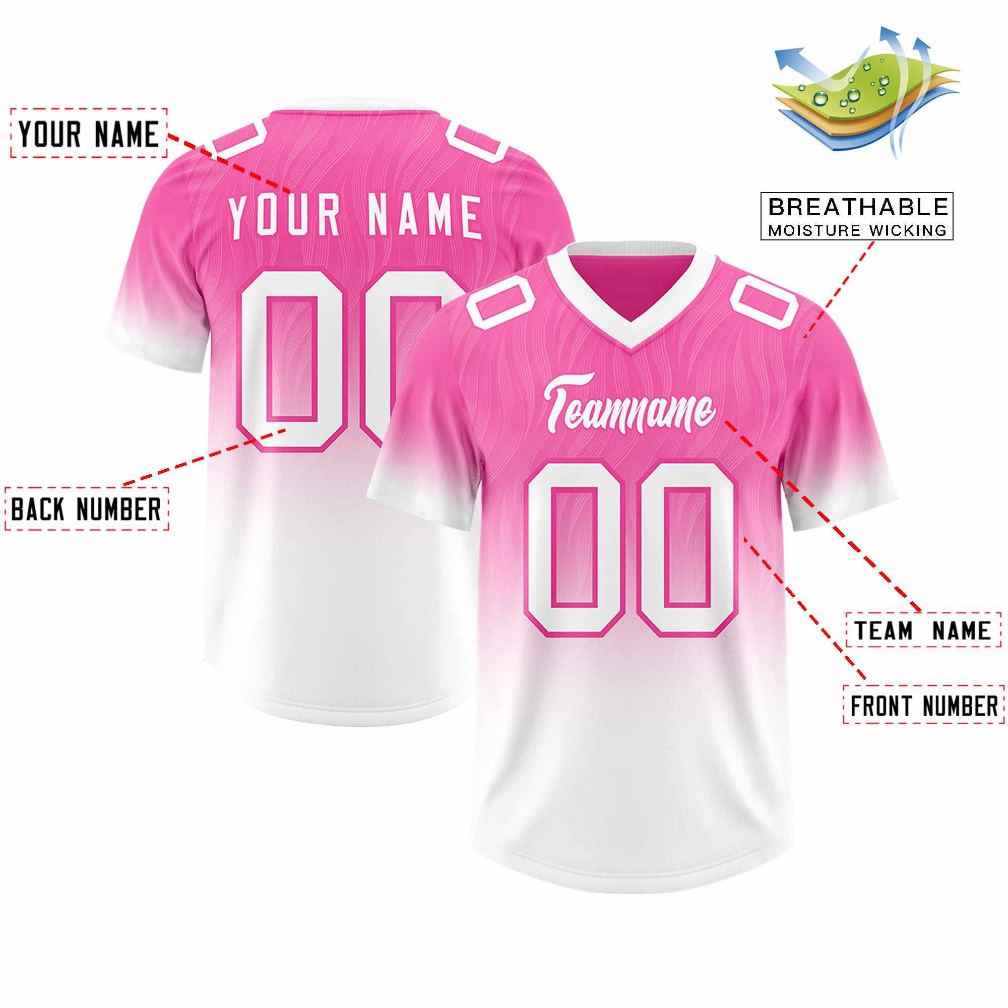 Custom Pink White Gradient Fashion Outdoor Authentic American Football Jersey