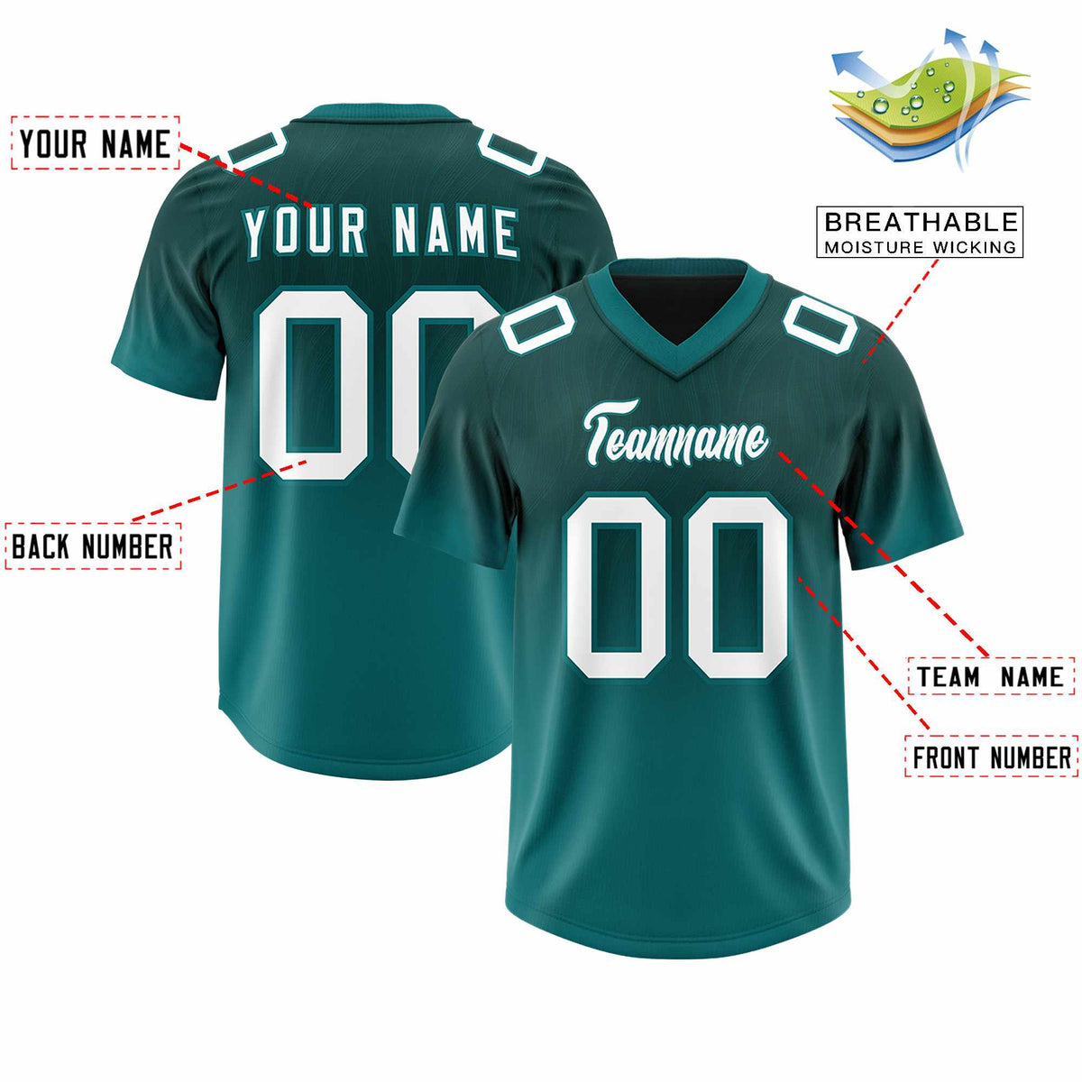 Custom Midnight Green Aqua Gradient Fashion Outdoor Authentic American Football Jersey