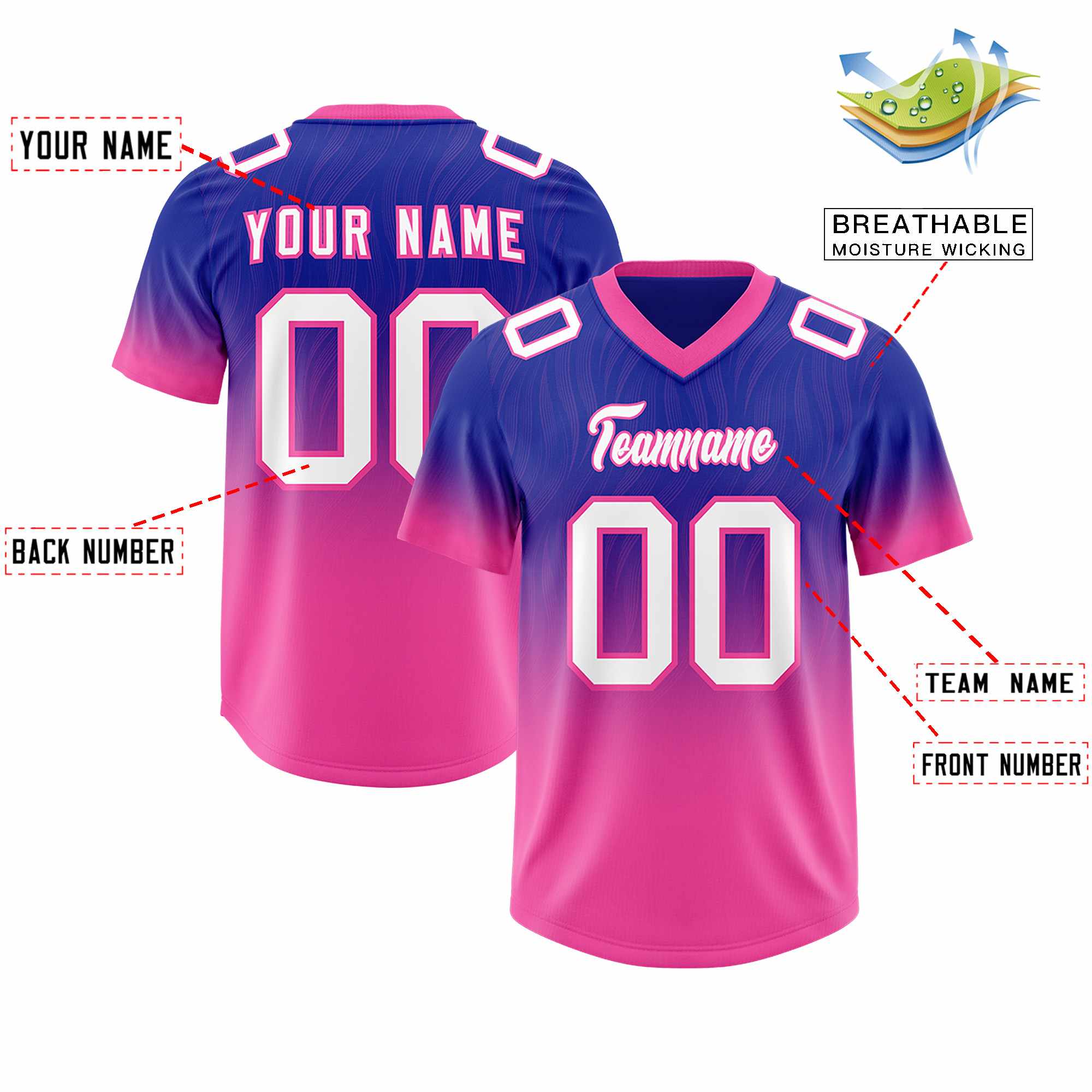 Custom Royal Pink Gradient Fashion Outdoor Authentic American Football Jersey