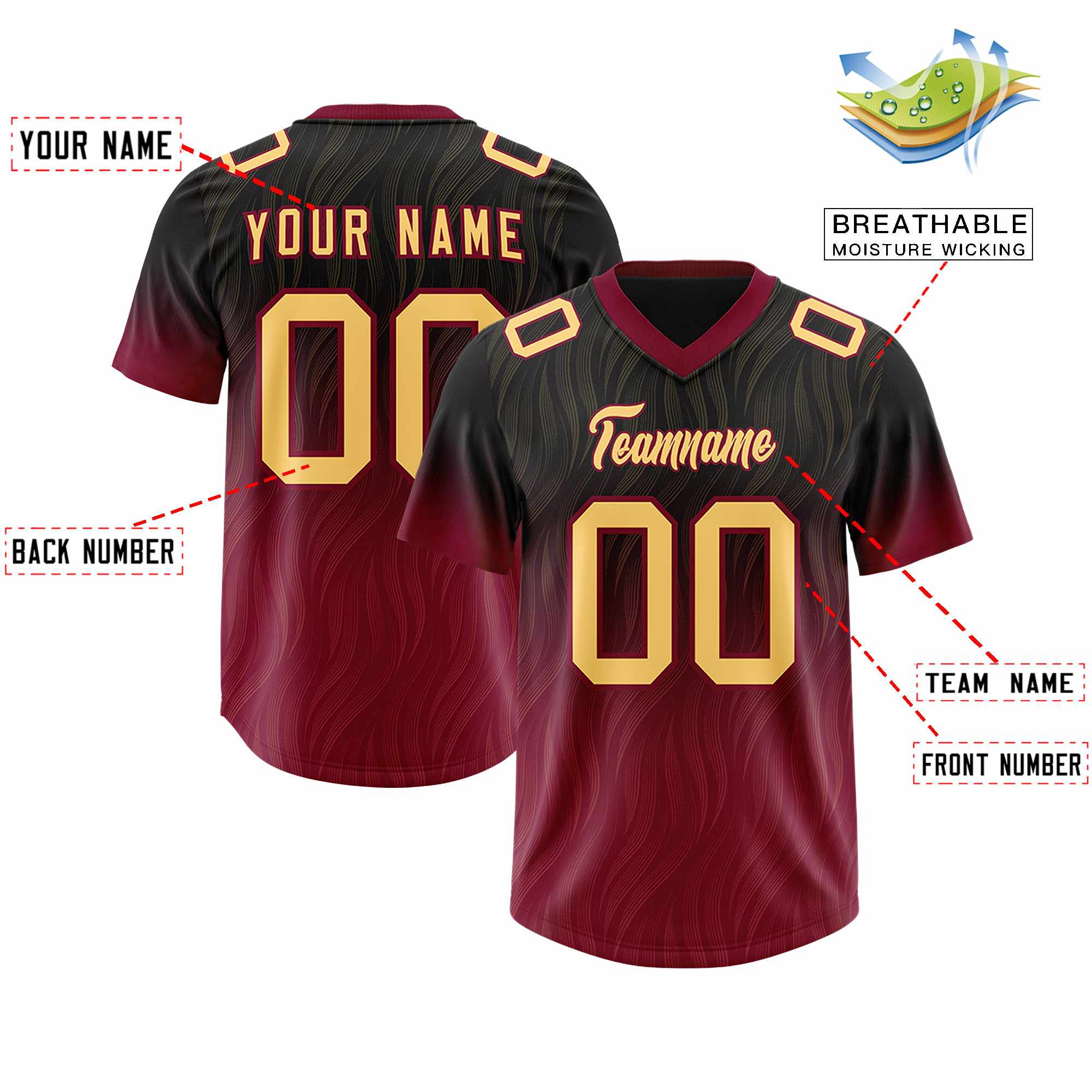 Custom Black Cardinal Gradient Fashion Outdoor Authentic American Football Jersey