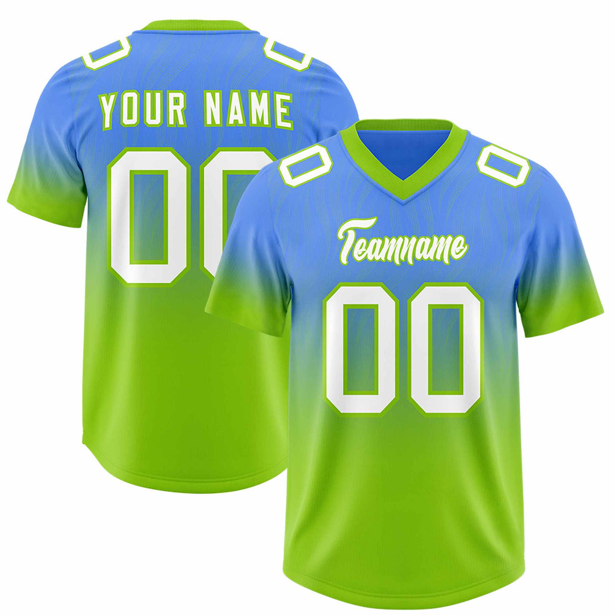 Custom Powder Blue Neon Green Gradient Fashion Outdoor Authentic American Football Jersey