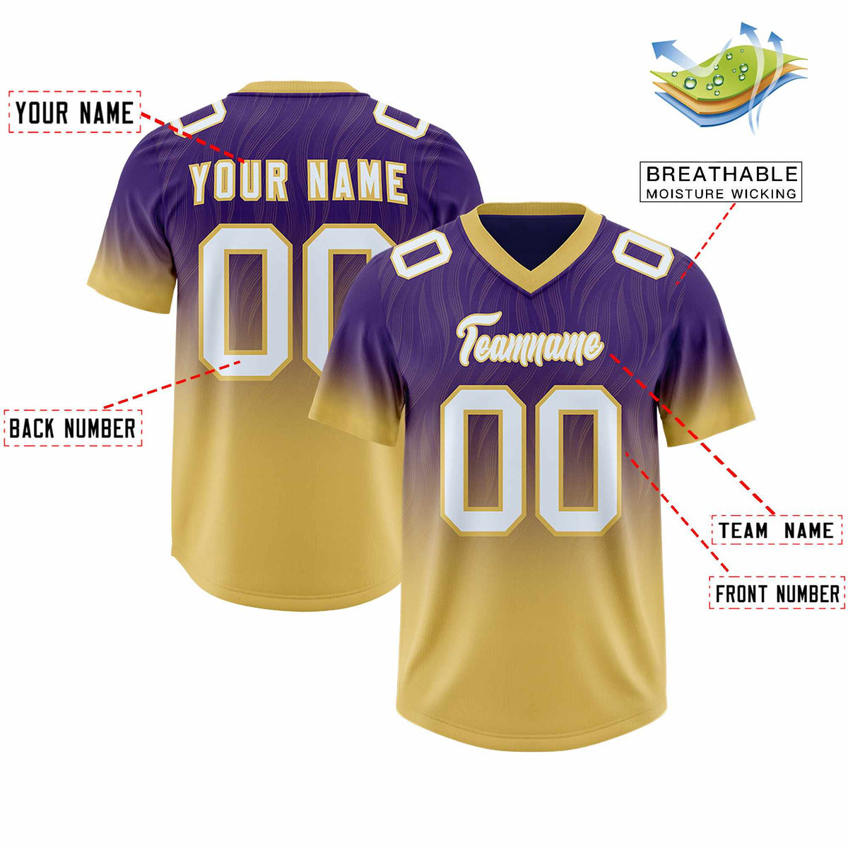 Custom Purple Old Gold Gradient Fashion Outdoor Authentic American Football Jersey