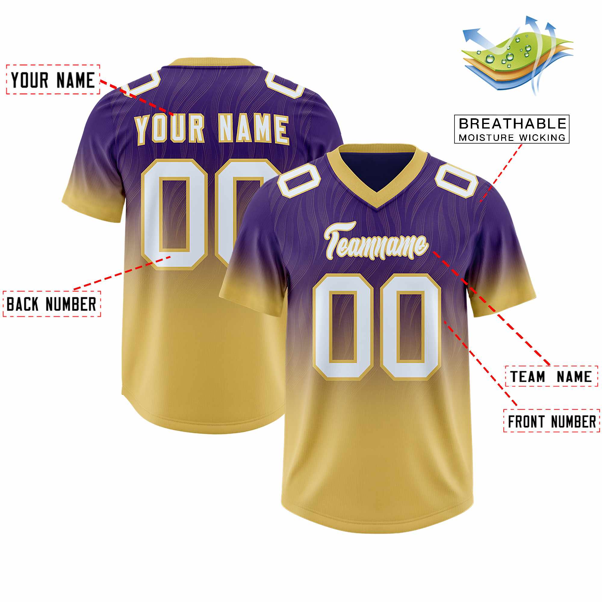 Custom Purple Old Gold Gradient Fashion Outdoor Authentic American Football Jersey