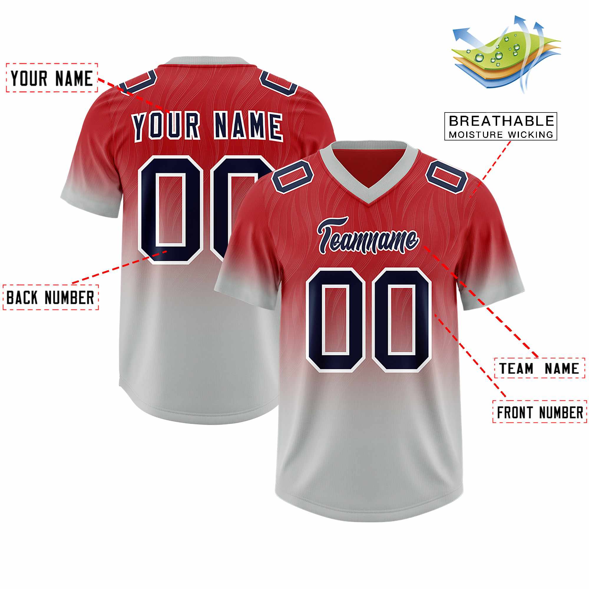 Custom Red Gray Gradient Fashion Outdoor Authentic American Football Jersey