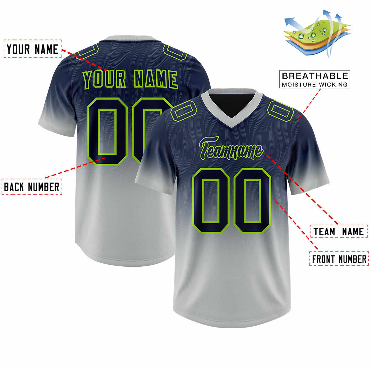 Custom Navy Gray Gradient Fashion Outdoor Authentic American Football Jersey