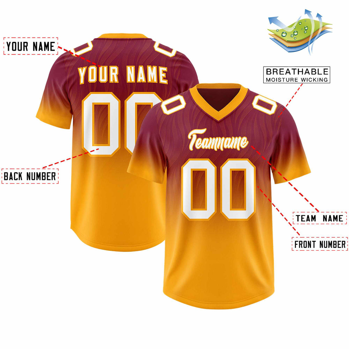 Custom Cardinal Yellow Gradient Fashion Outdoor Authentic American Football Jersey