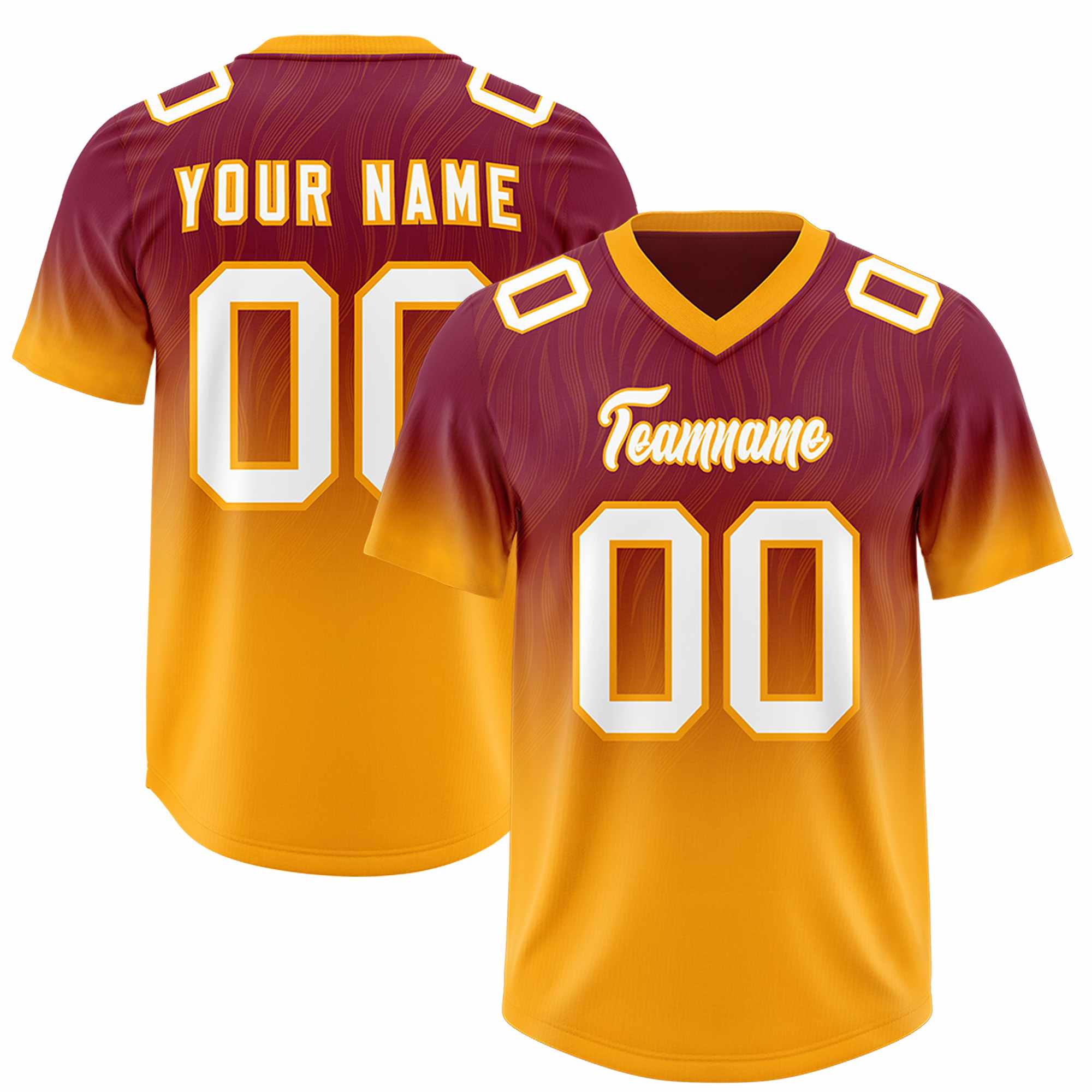 Custom Cardinal Yellow Gradient Fashion Outdoor Authentic American Football Jersey