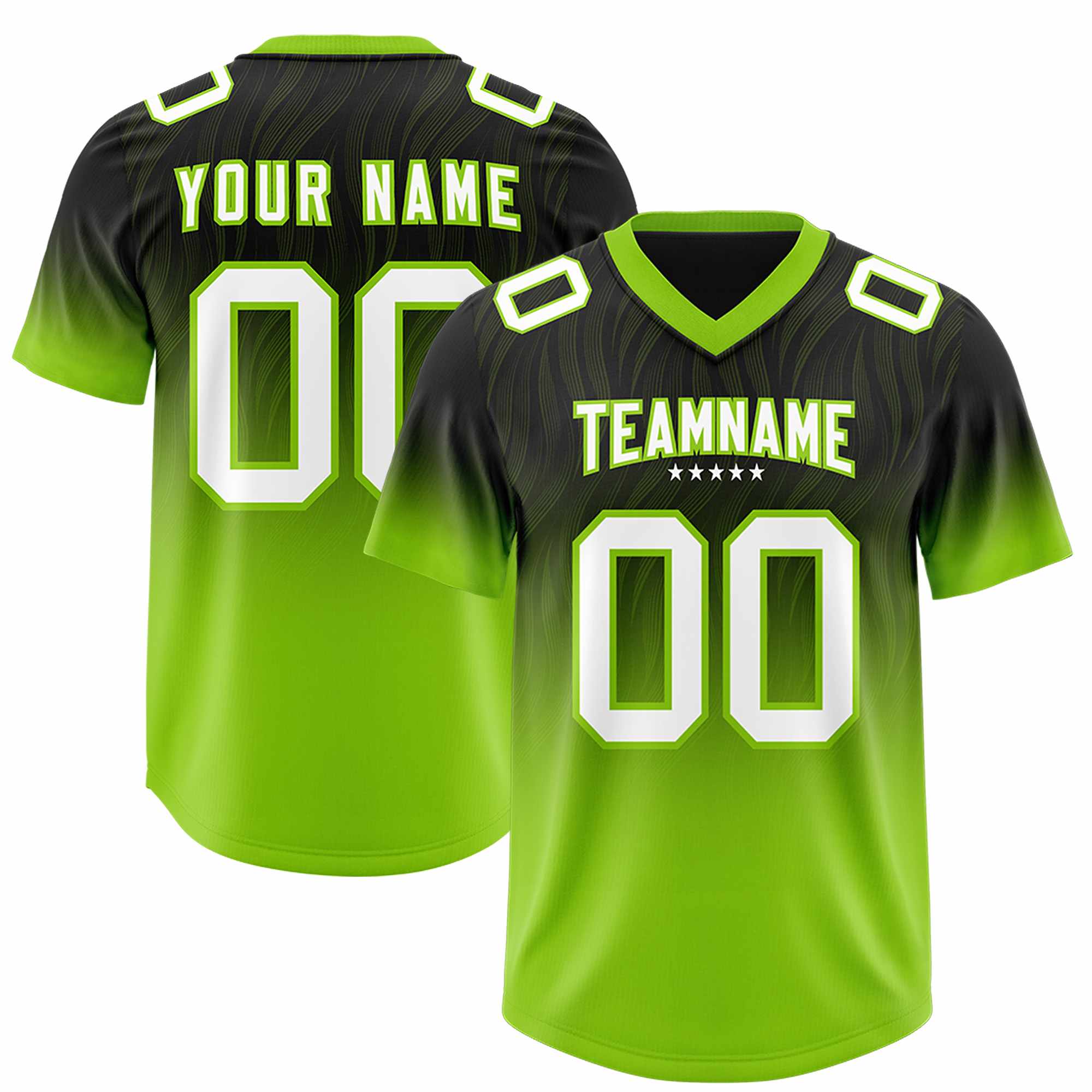 Custom Black Neon Green Gradient Fashion Outdoor Authentic American Football Jersey