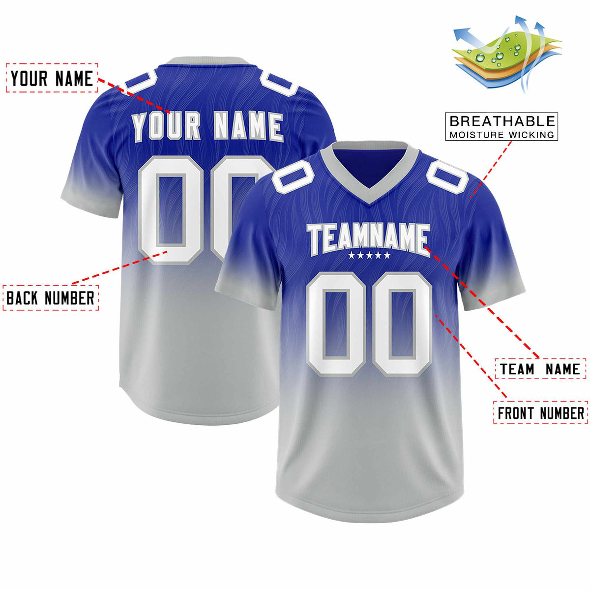 Custom Royal Gray Gradient Fashion Outdoor Authentic American Football Jersey