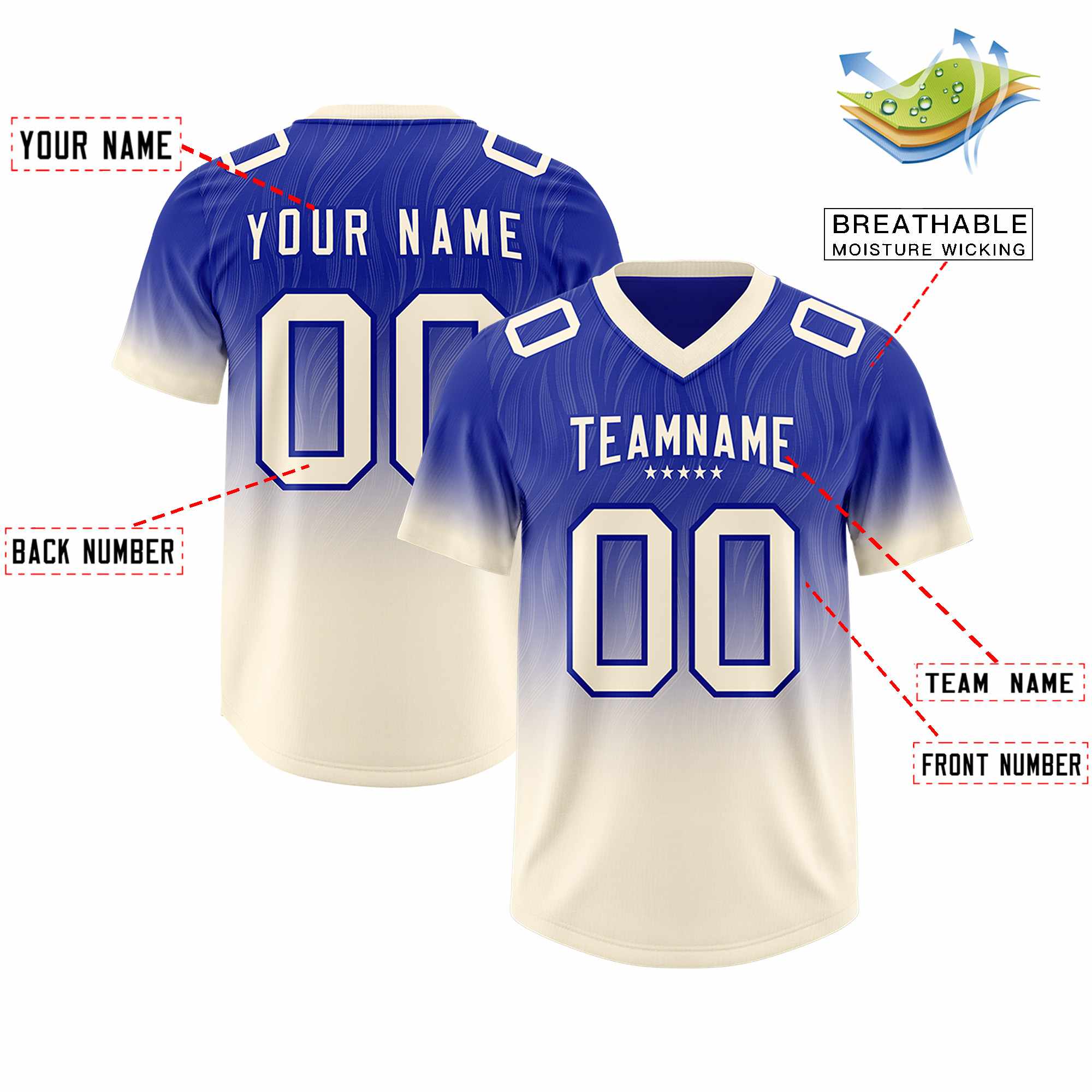 Custom Royal Cream Gradient Fashion Outdoor Authentic American Football Jersey