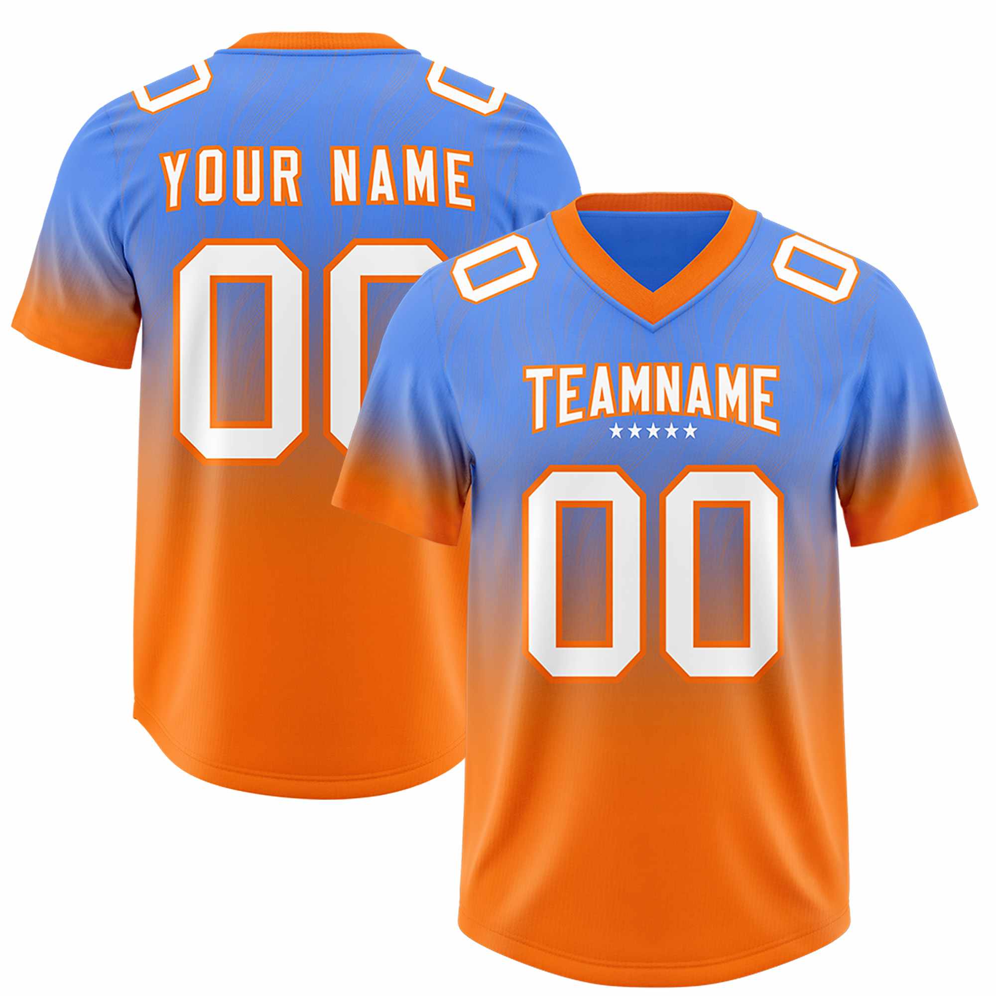 Custom Powder Blue Orange Gradient Fashion Outdoor Authentic American Football Jersey