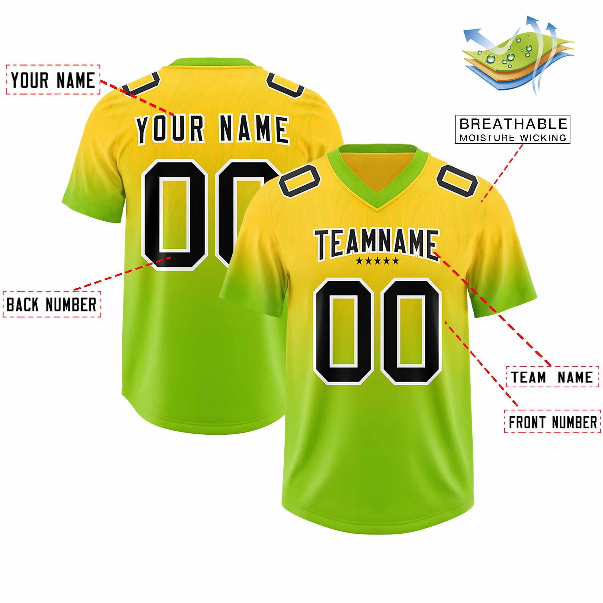 Custom Gold Neon Green Gradient Fashion Outdoor Authentic American Football Jersey