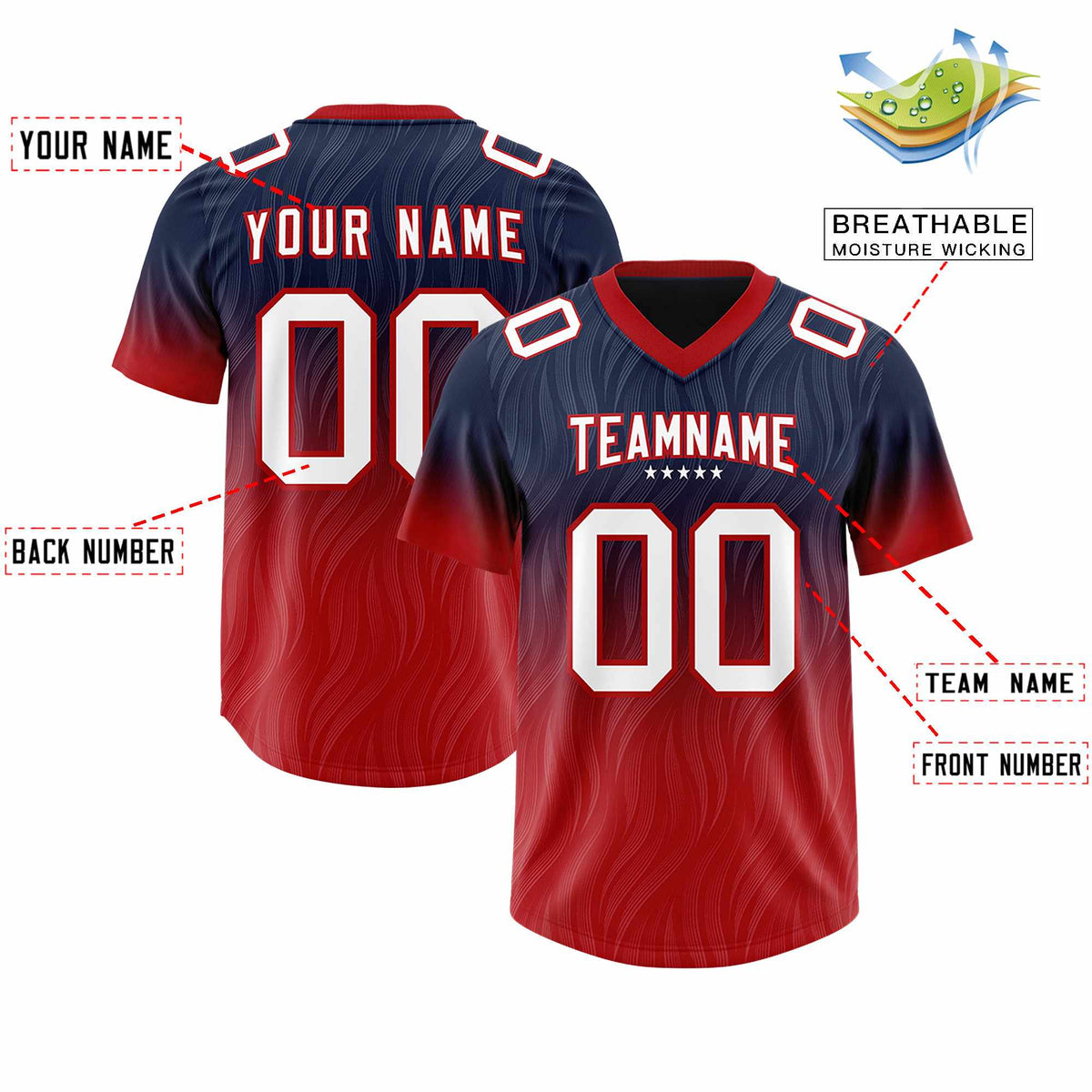 Custom Navy Red Gradient Fashion Outdoor Authentic American Football Jersey