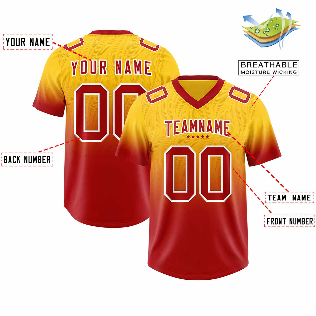 Custom Gold Red Gradient Fashion Outdoor Authentic American Football Jersey