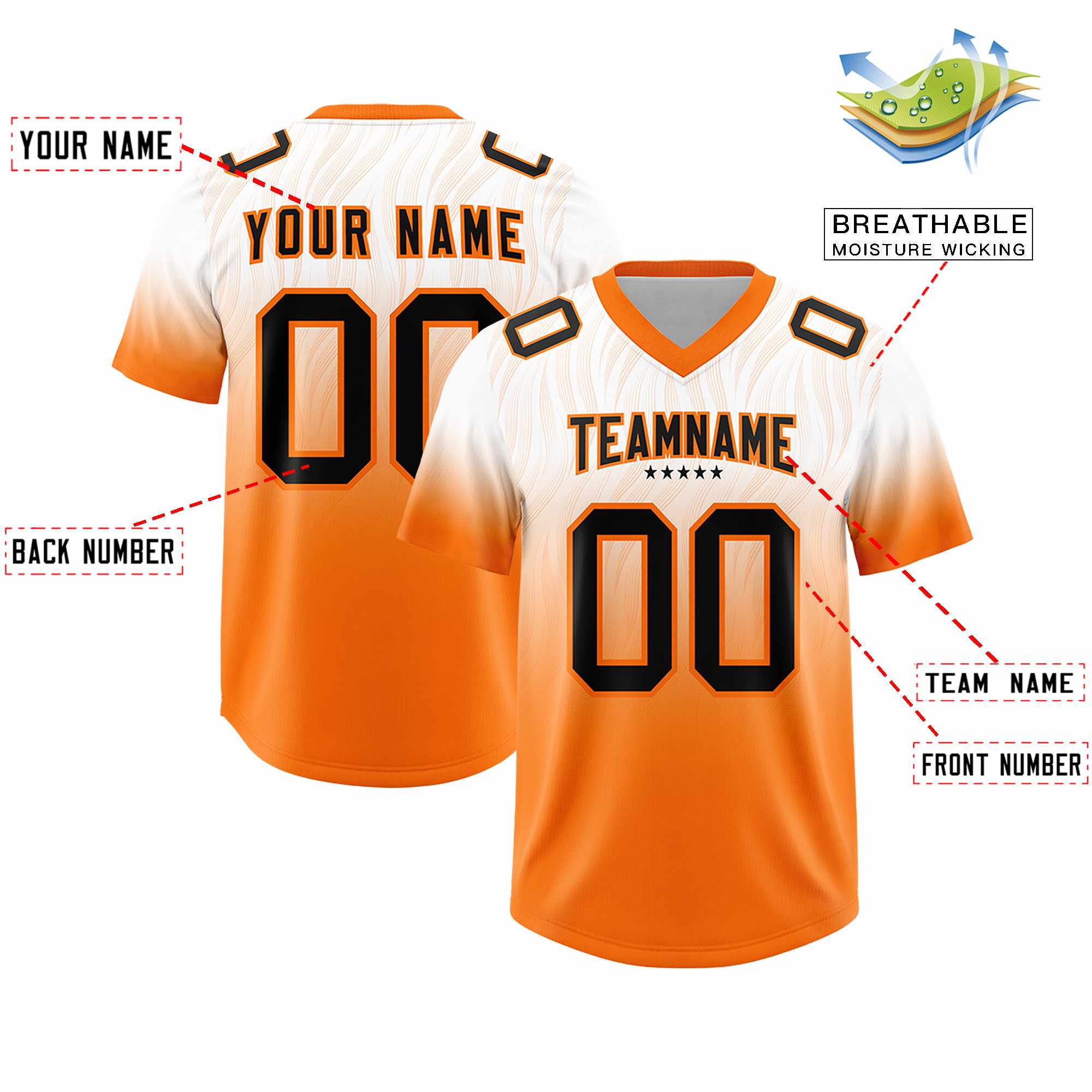 Custom White Orange Gradient Fashion Outdoor Authentic American Football Jersey