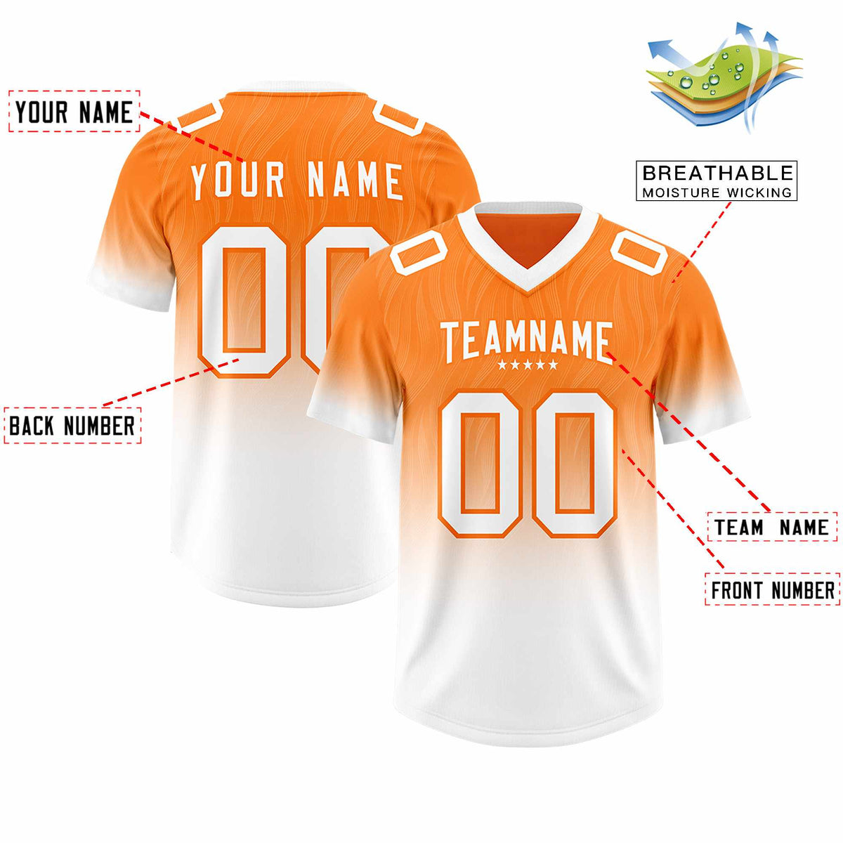 Custom Orange White Gradient Fashion Outdoor Authentic American Football Jersey