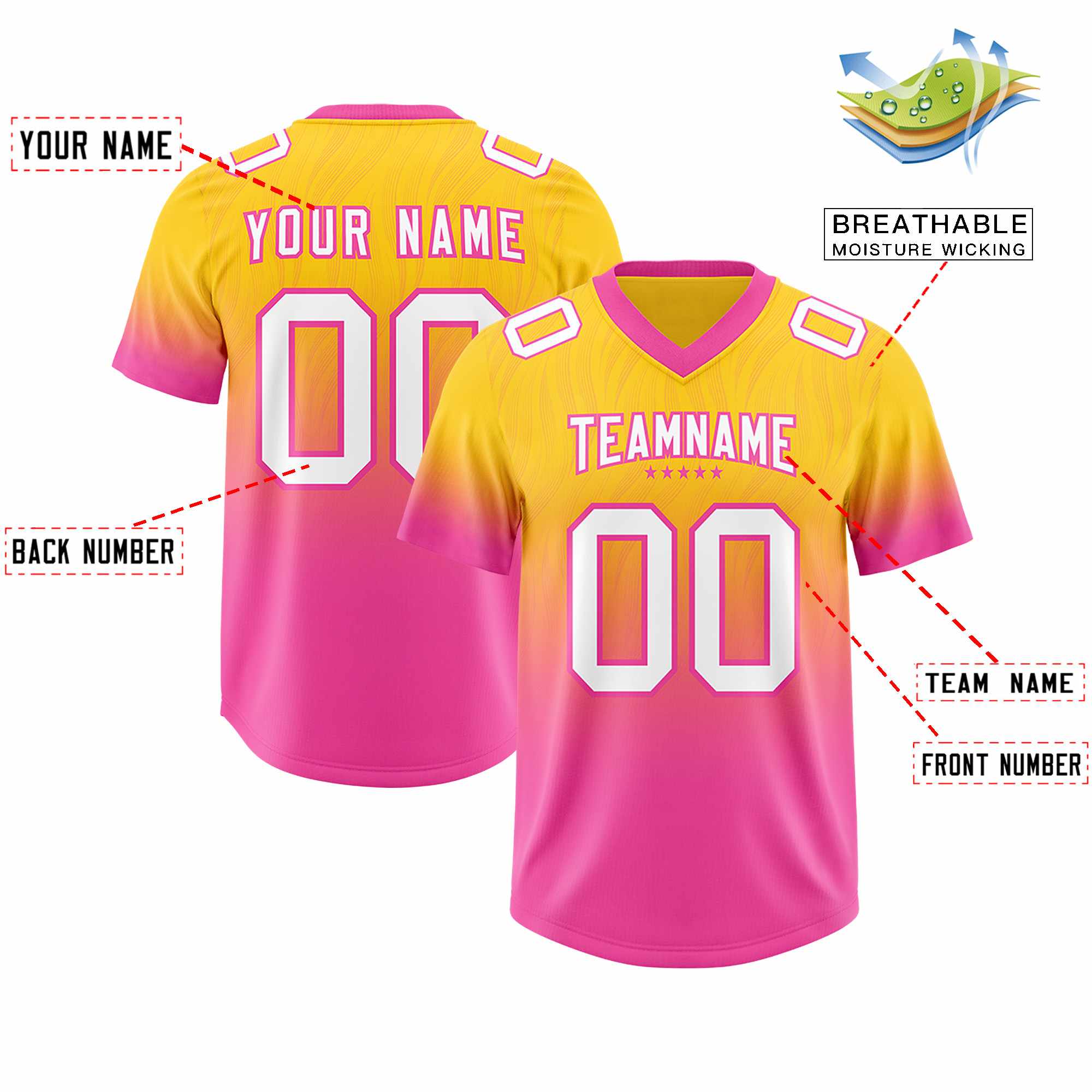 Custom Gold Pink Gradient Fashion Outdoor Authentic American Football Jersey