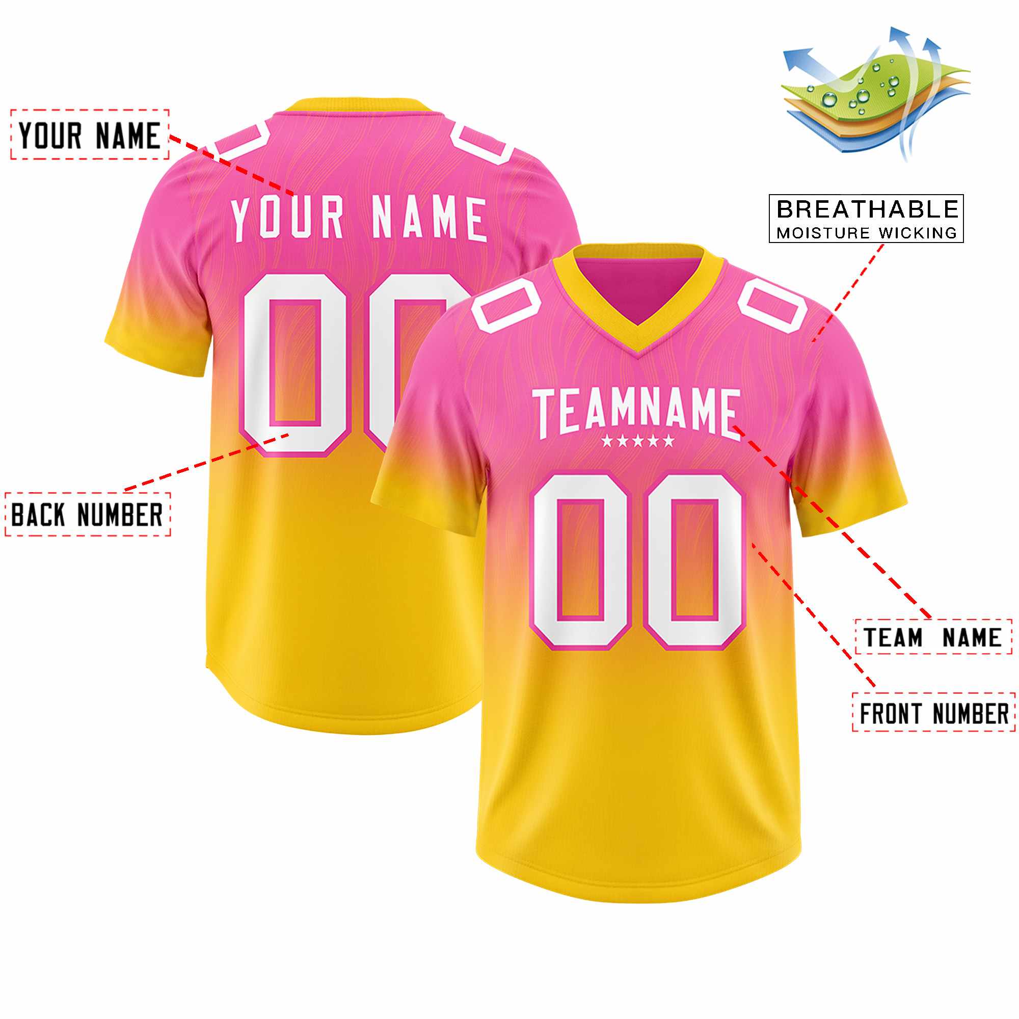 Custom Pink Gold Gradient Fashion Outdoor Authentic American Football Jersey