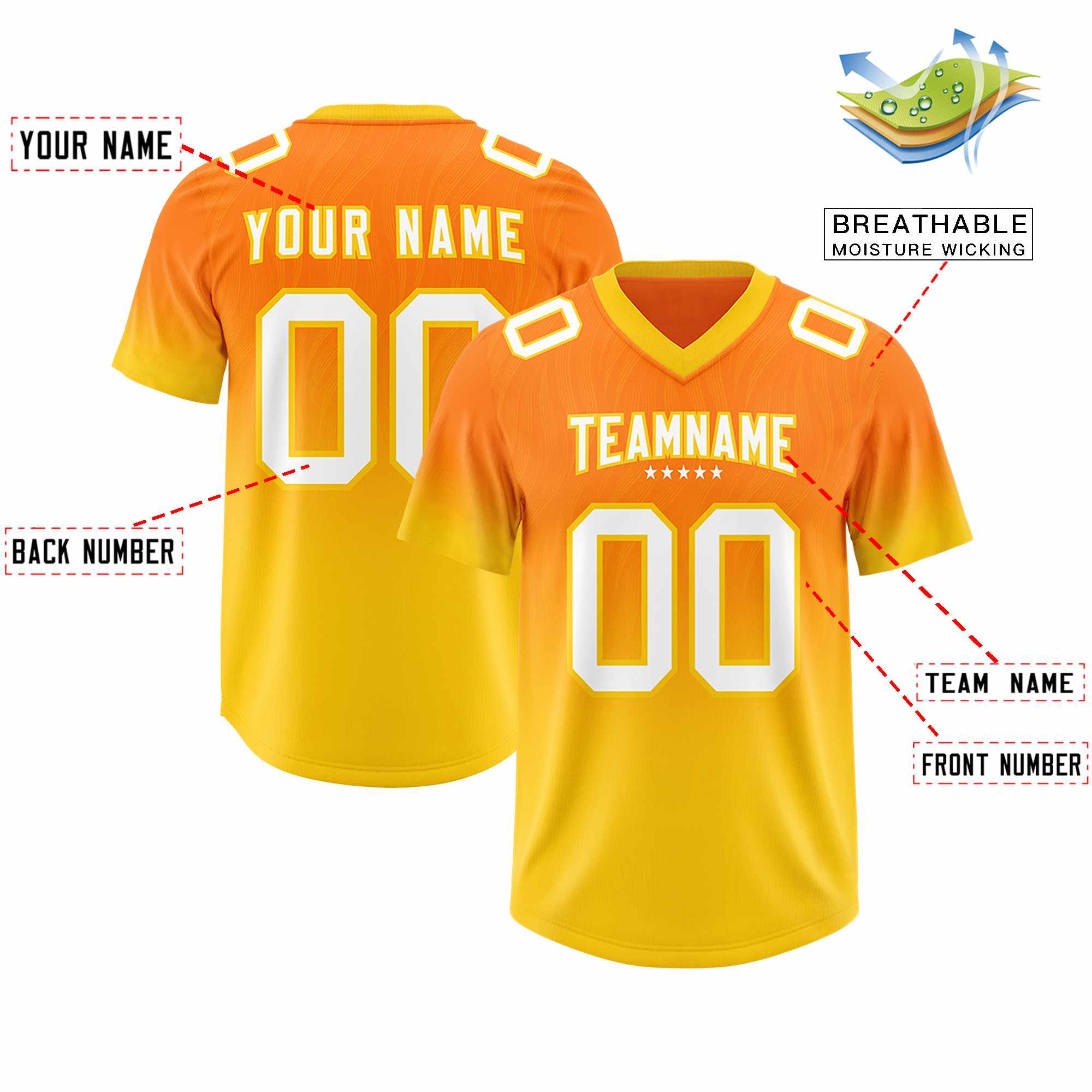 Custom Orange Gold Gradient Fashion Outdoor Authentic American Football Jersey