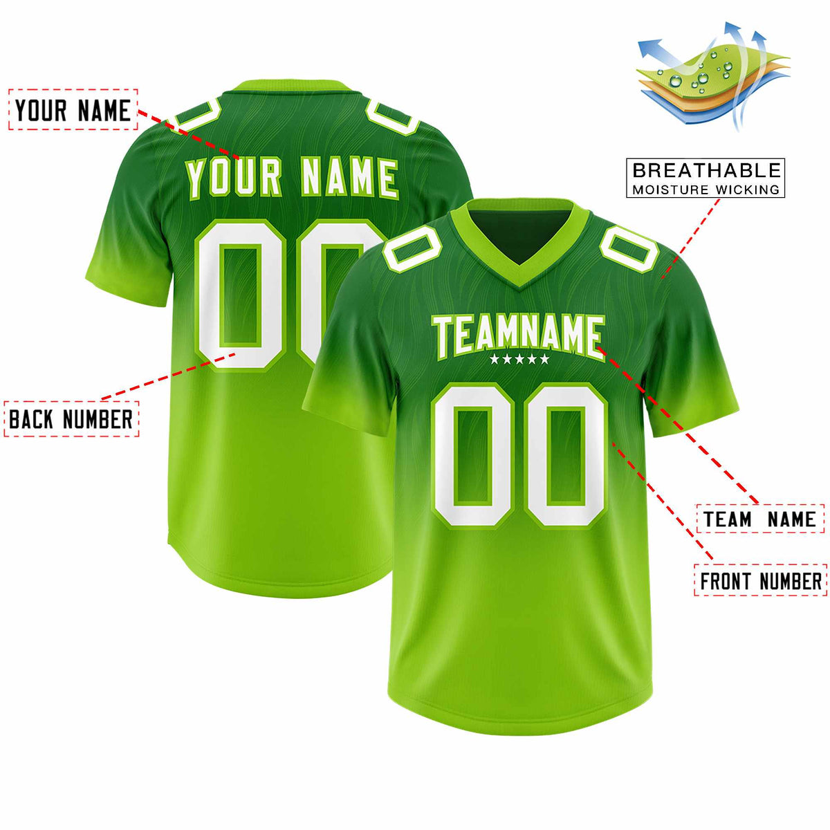 Custom Kelly Green Neon Green Gradient Fashion Outdoor Authentic American Football Jersey