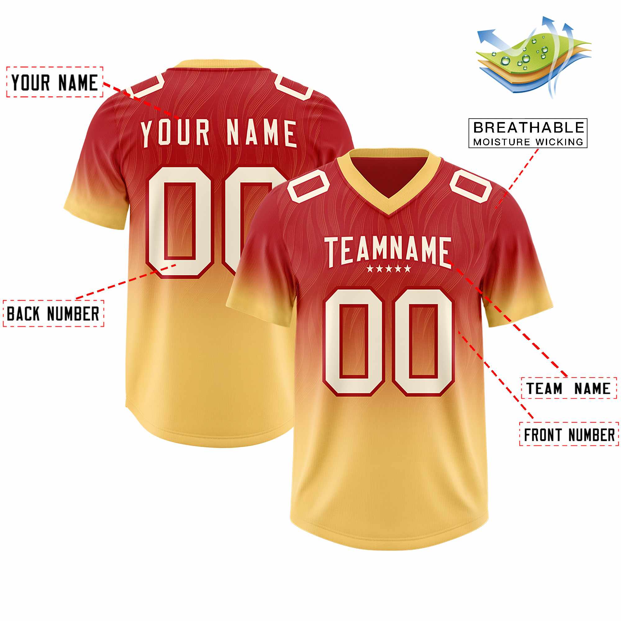 Custom Red Khaki Gradient Fashion Outdoor Authentic American Football Jersey