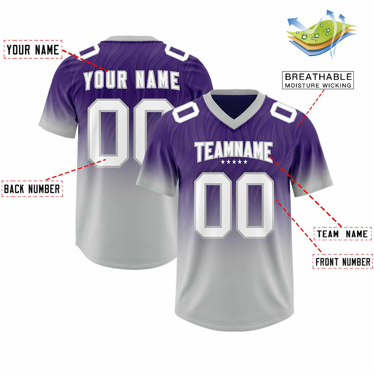 Custom Purple Gray Gradient Fashion Outdoor Authentic American Football Jersey