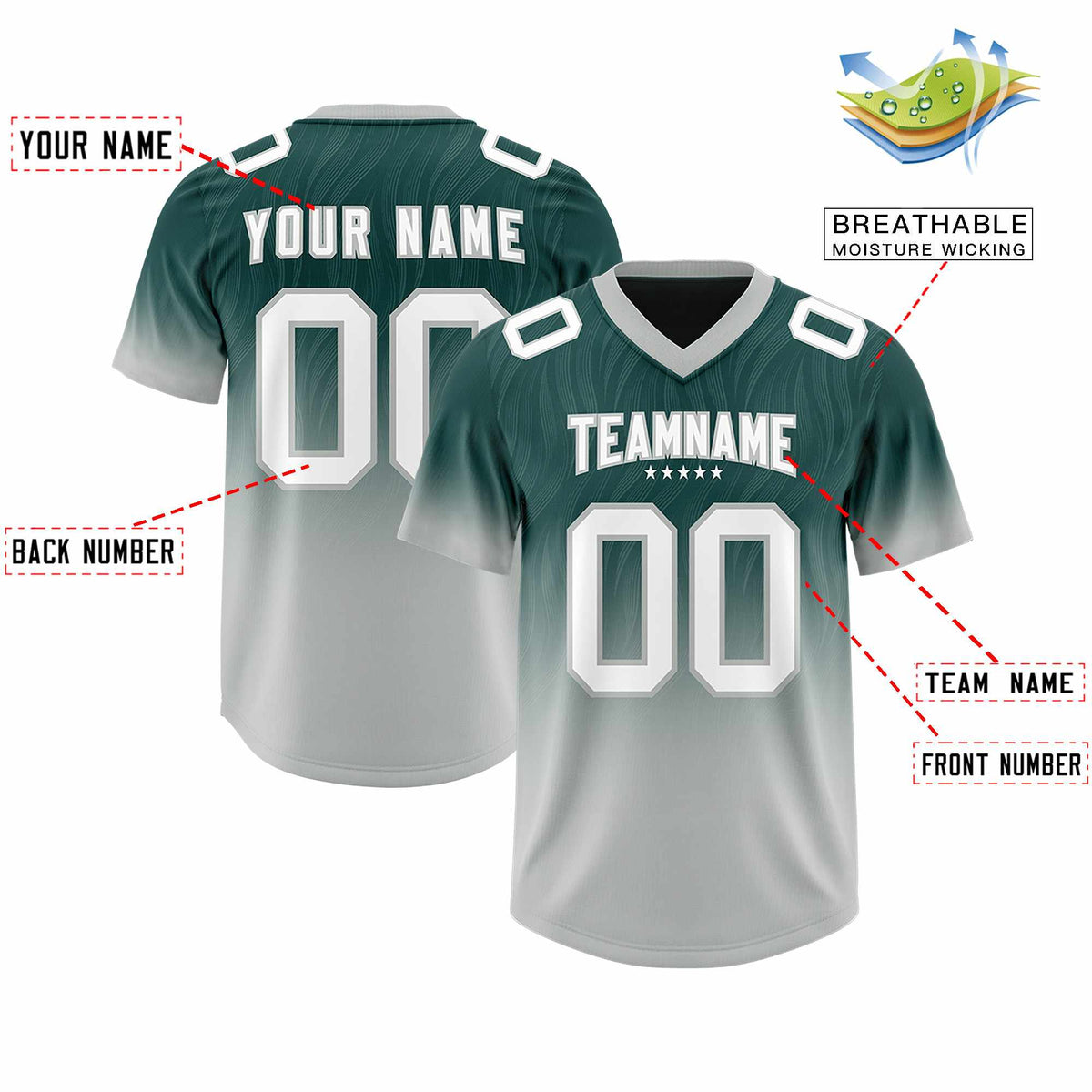 Custom Midnight Green Gray Gradient Fashion Outdoor Authentic American Football Jersey