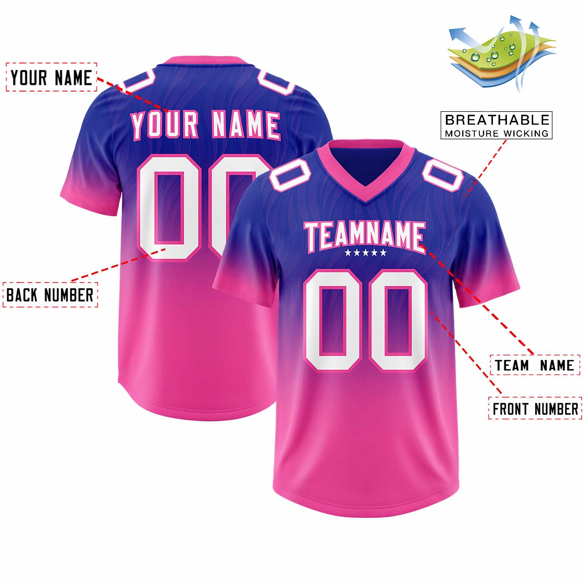 Custom Royal Pink Gradient Fashion Outdoor Authentic American Football Jersey
