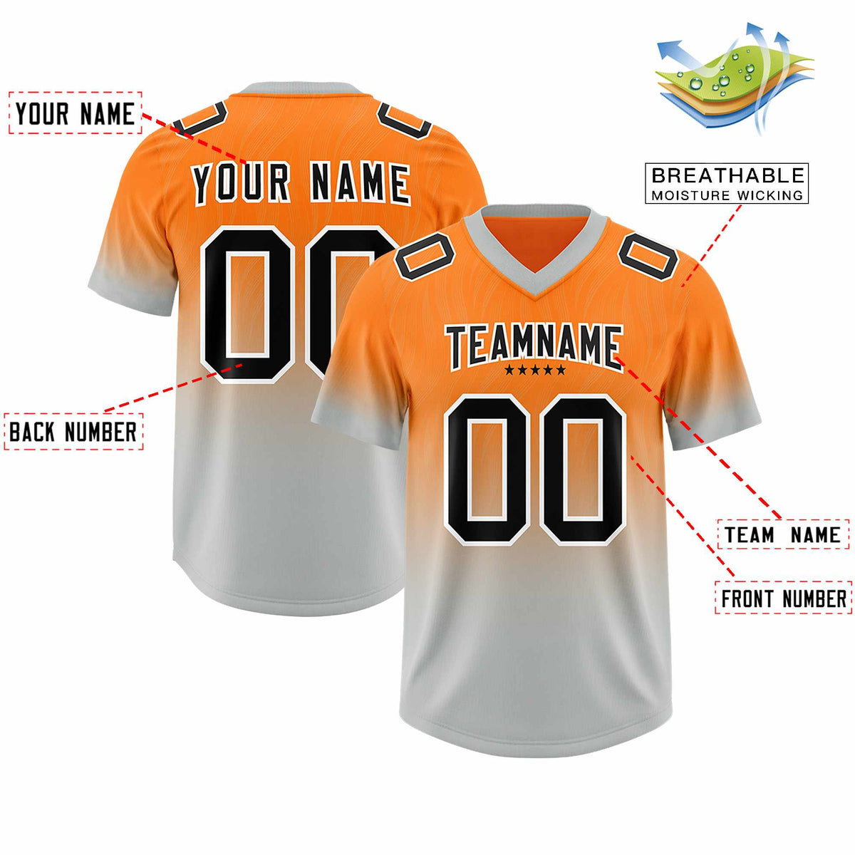 Custom Orange Gray Gradient Fashion Outdoor Authentic American Football Jersey
