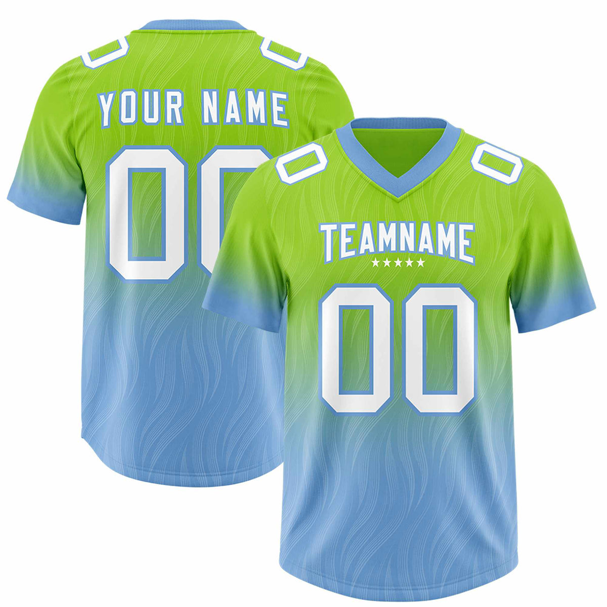 Custom Neon Green Powder Blue Gradient Fashion Outdoor Authentic American Football Jersey
