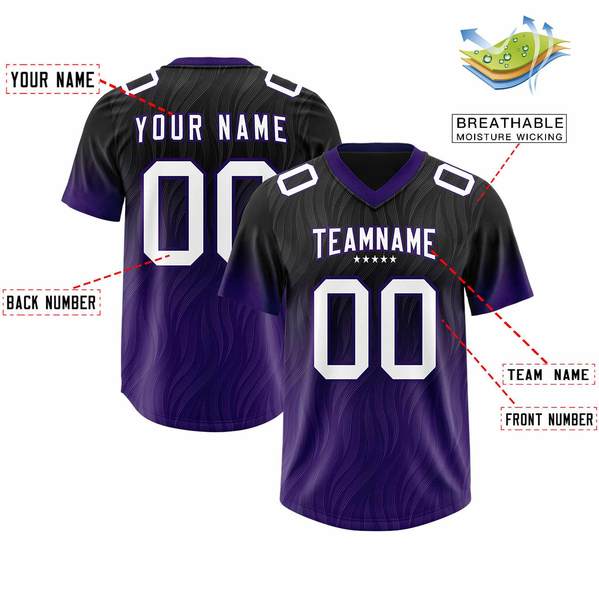 Custom Black Purple Gradient Fashion Outdoor Authentic American Football Jersey