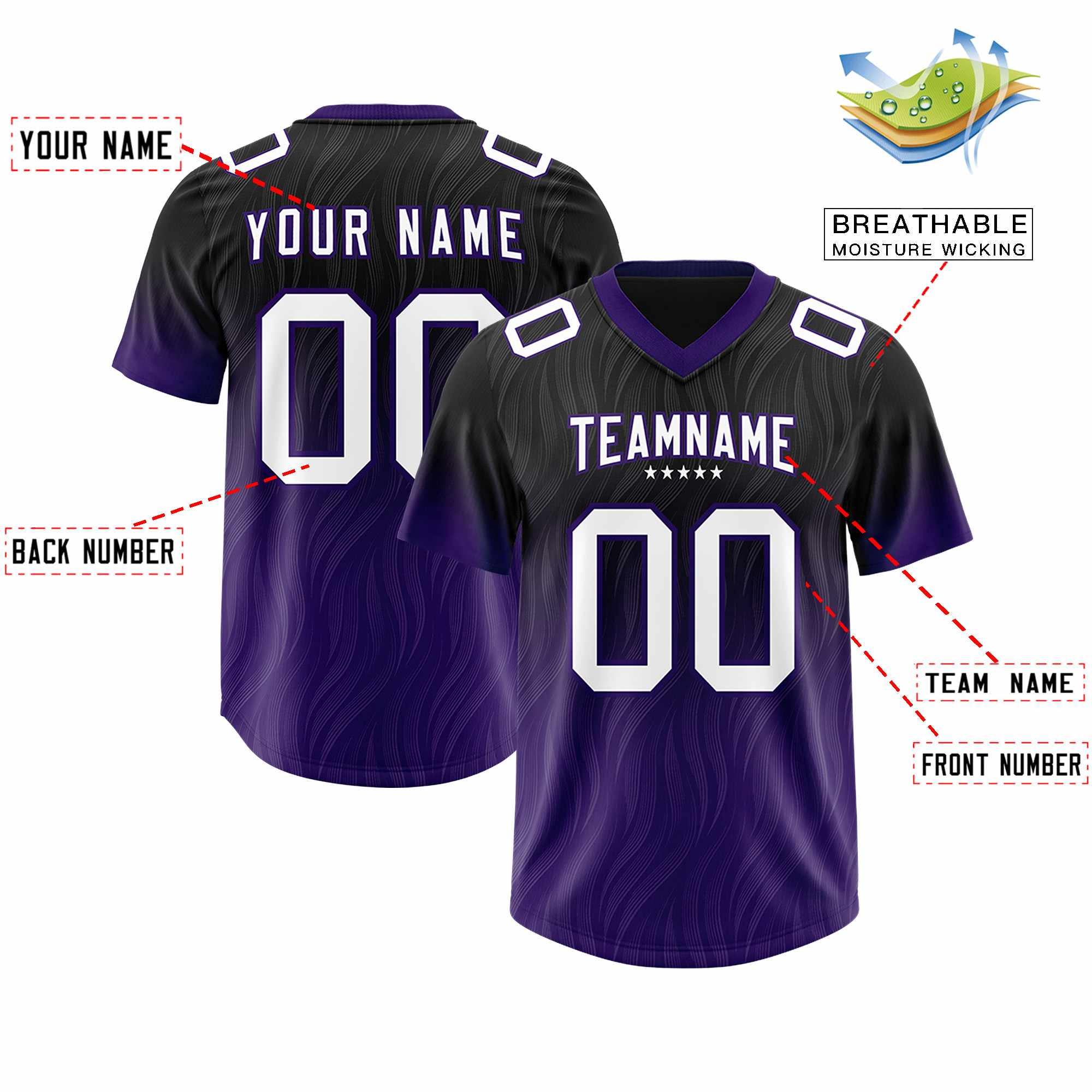 Custom Black Purple Gradient Fashion Outdoor Authentic American Football Jersey