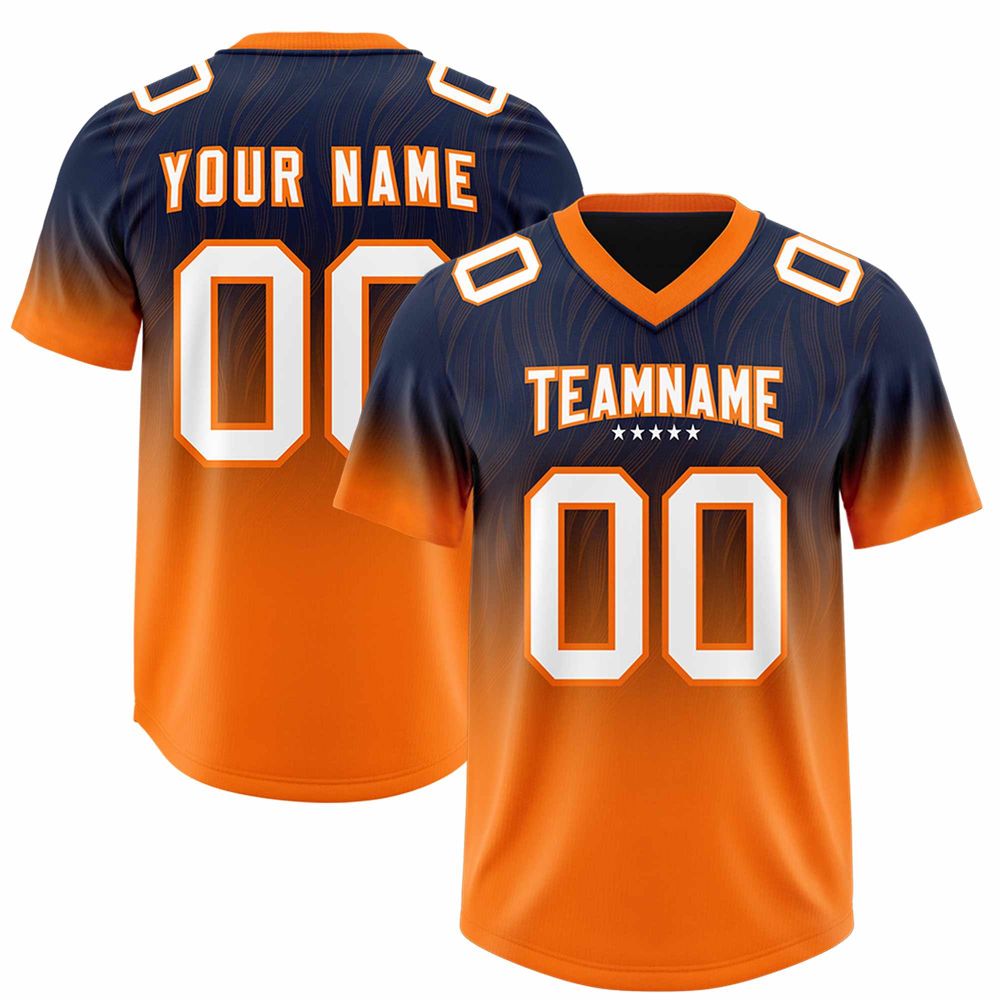 Custom Navy Orange Gradient Fashion Outdoor Authentic American Football Jersey
