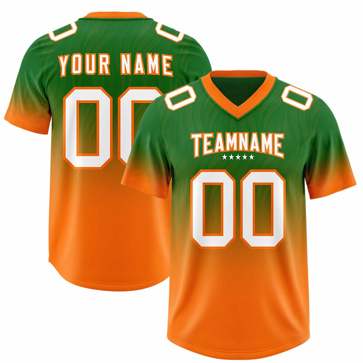 Custom Kelly Green Orange Gradient Fashion Outdoor Authentic American Football Jersey