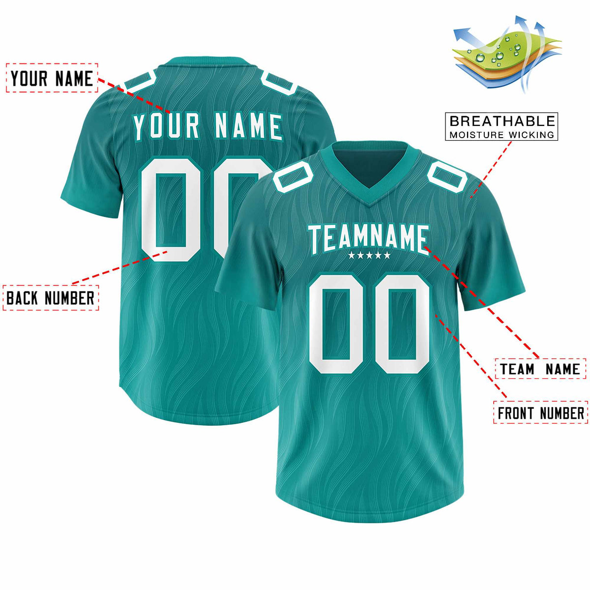 Custom Aqua Aqua Gradient Fashion Outdoor Authentic American Football Jersey