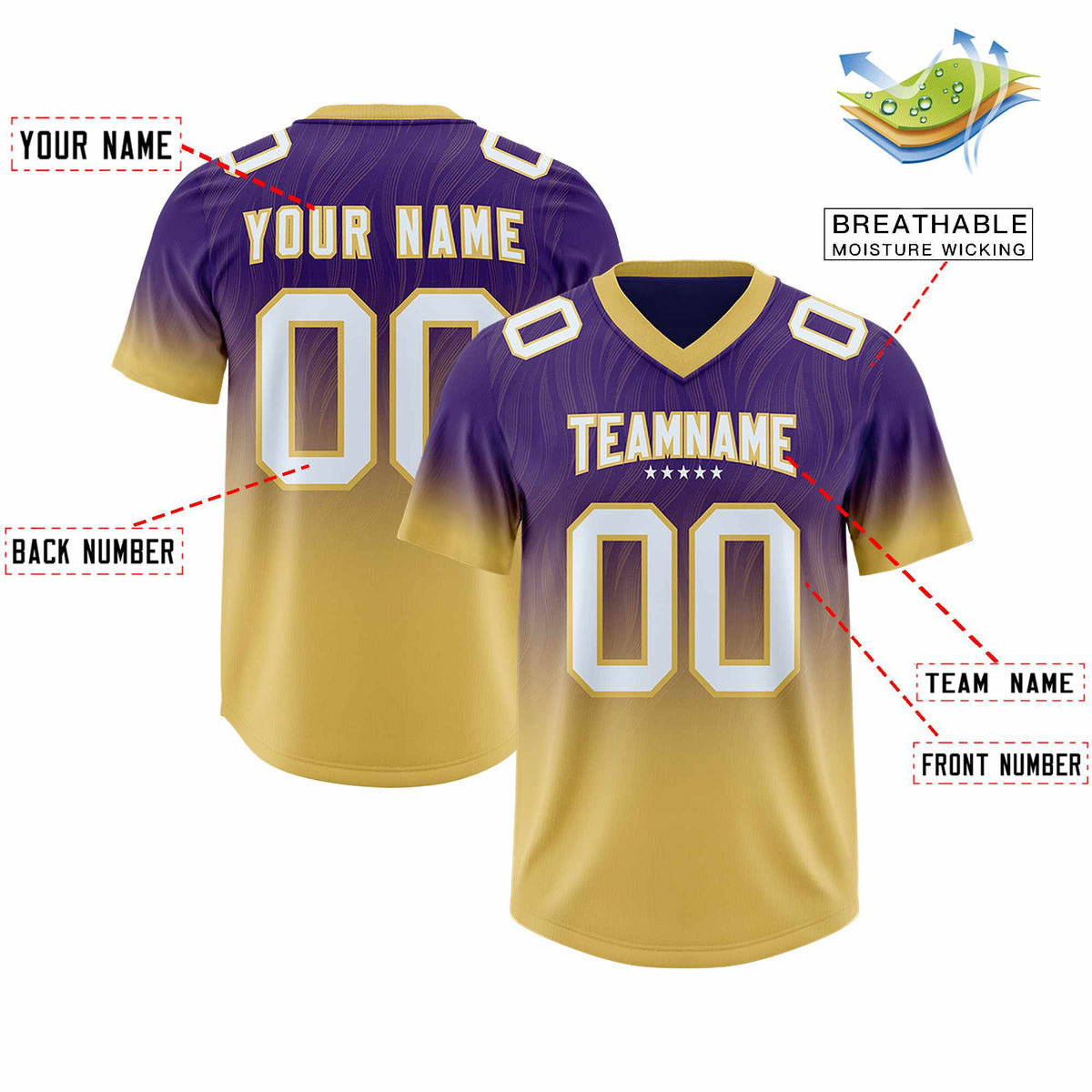 Custom Purple Old Gold Gradient Fashion Outdoor Authentic American Football Jersey
