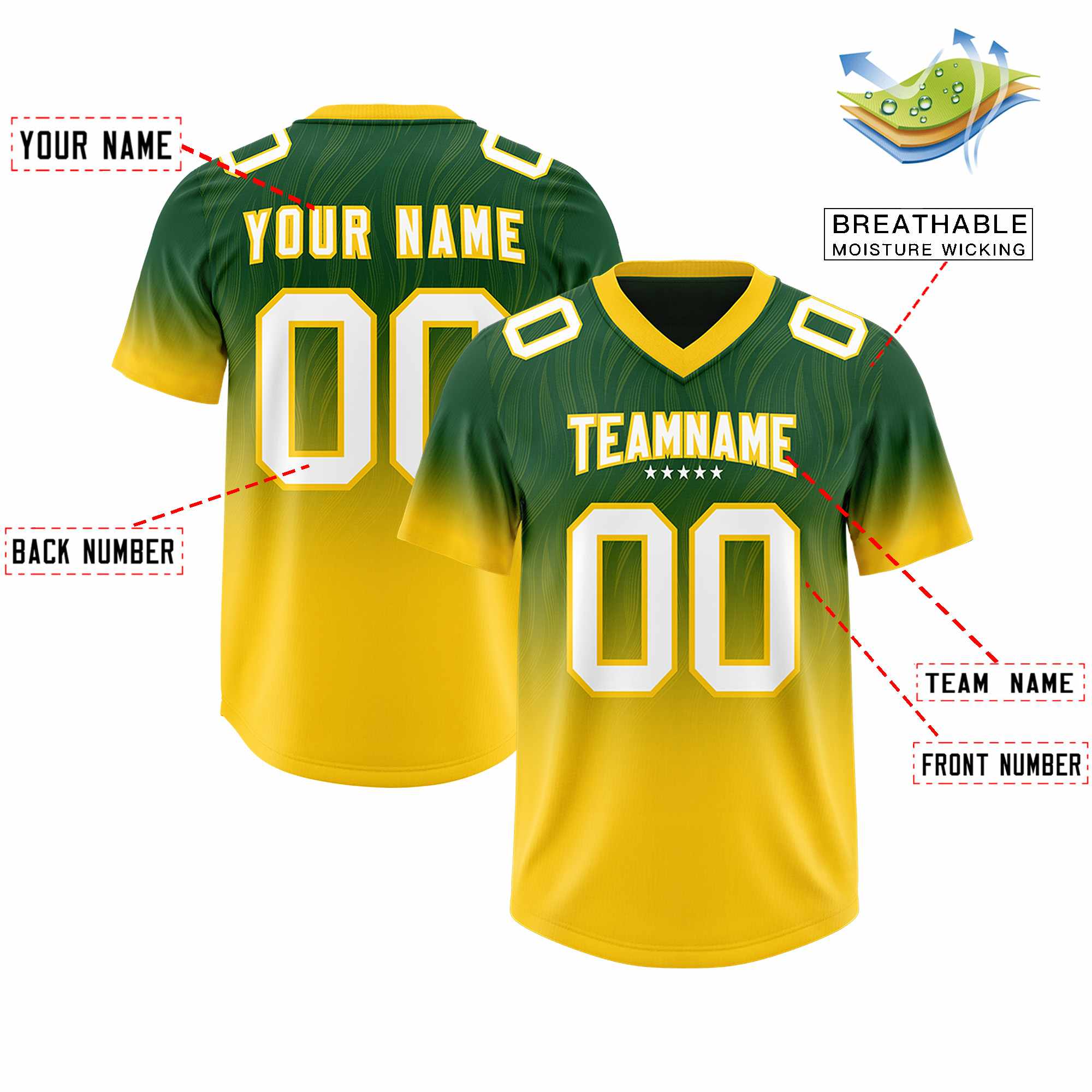 Custom Green Gold Gradient Fashion Outdoor Authentic American Football Jersey