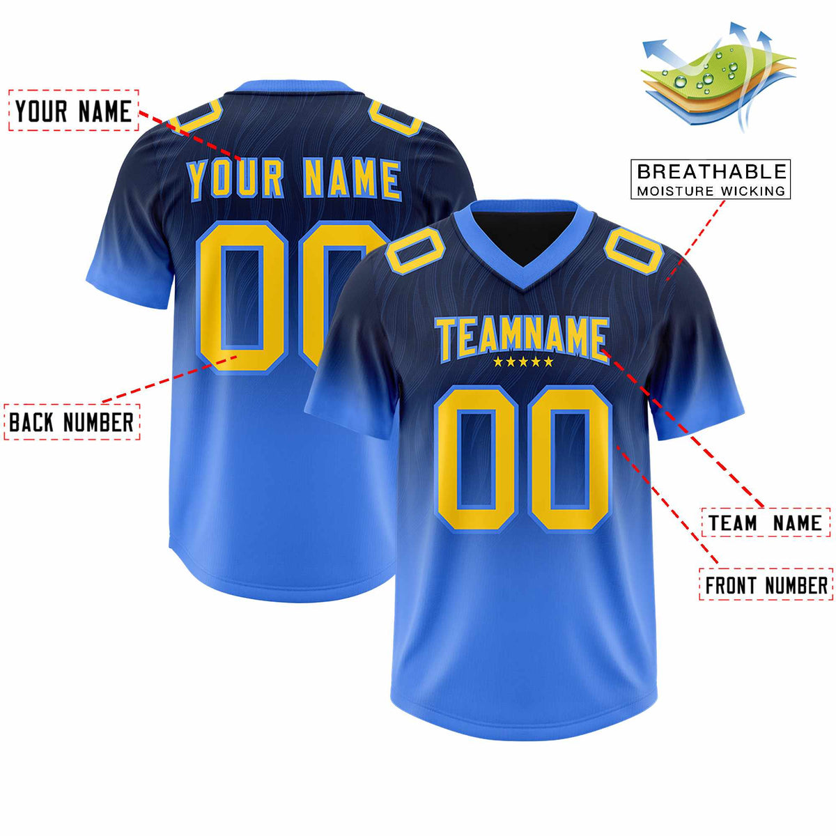Custom Navy Powder Blue Gradient Fashion Outdoor Authentic American Football Jersey